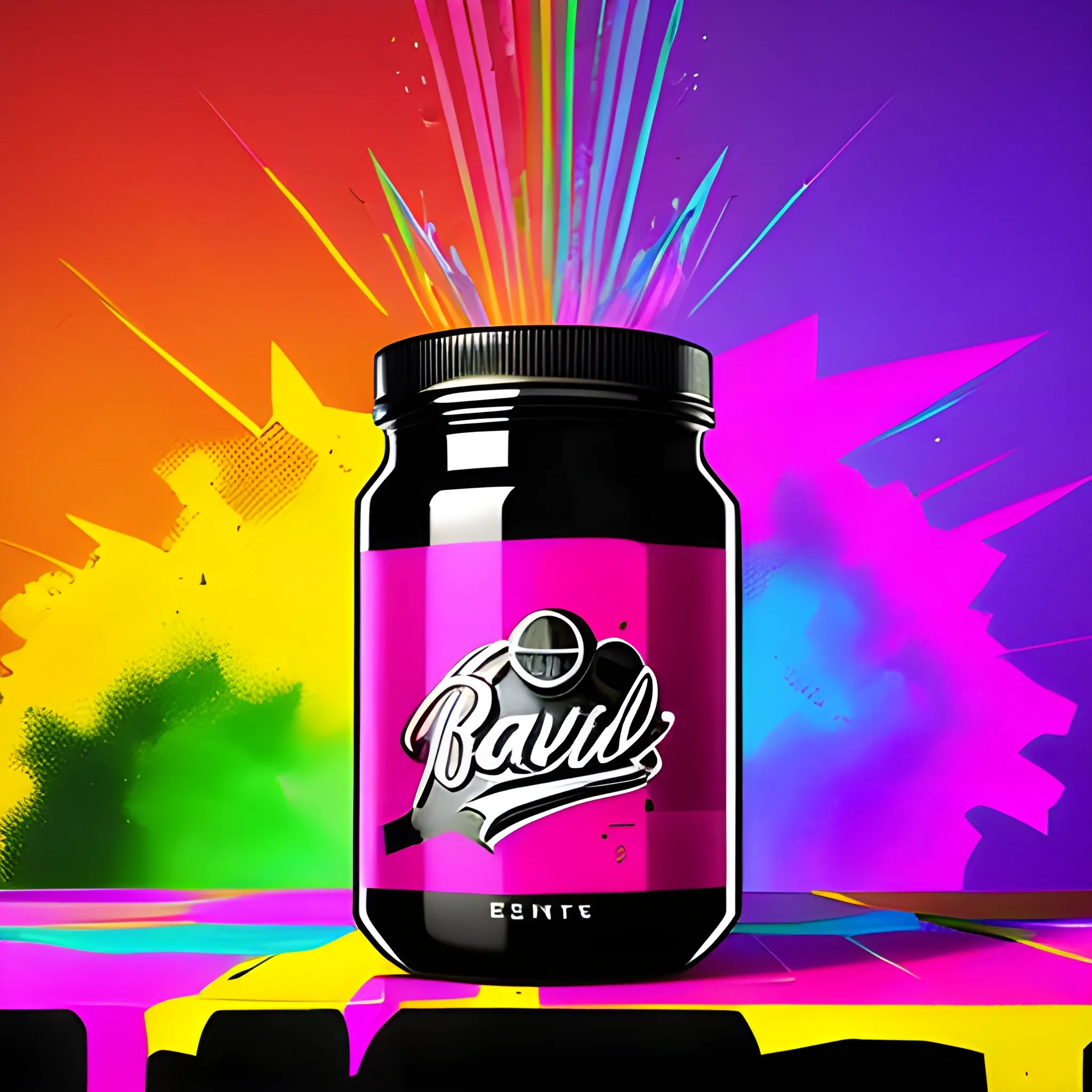 Create a vibrant and edgy label design for 'Rainbow Razz' jar, targeting a youthful, urban audience. Incorporate elements that reflect a dynamic cityscape, graffiti-inspired artwork, and a sense of nightlife energy. Utilize bold, modern fonts and vivid color schemes to evoke a sense of excitement and style. Emphasize the rebellious and adventurous spirit of the brand, while maintaining a clean and eye-catching layout. Remember to incorporate the 'GEMZ' logo prominently. Get creative with the composition to make it stand out on the shelf and appeal to the young, trendsetting demographic