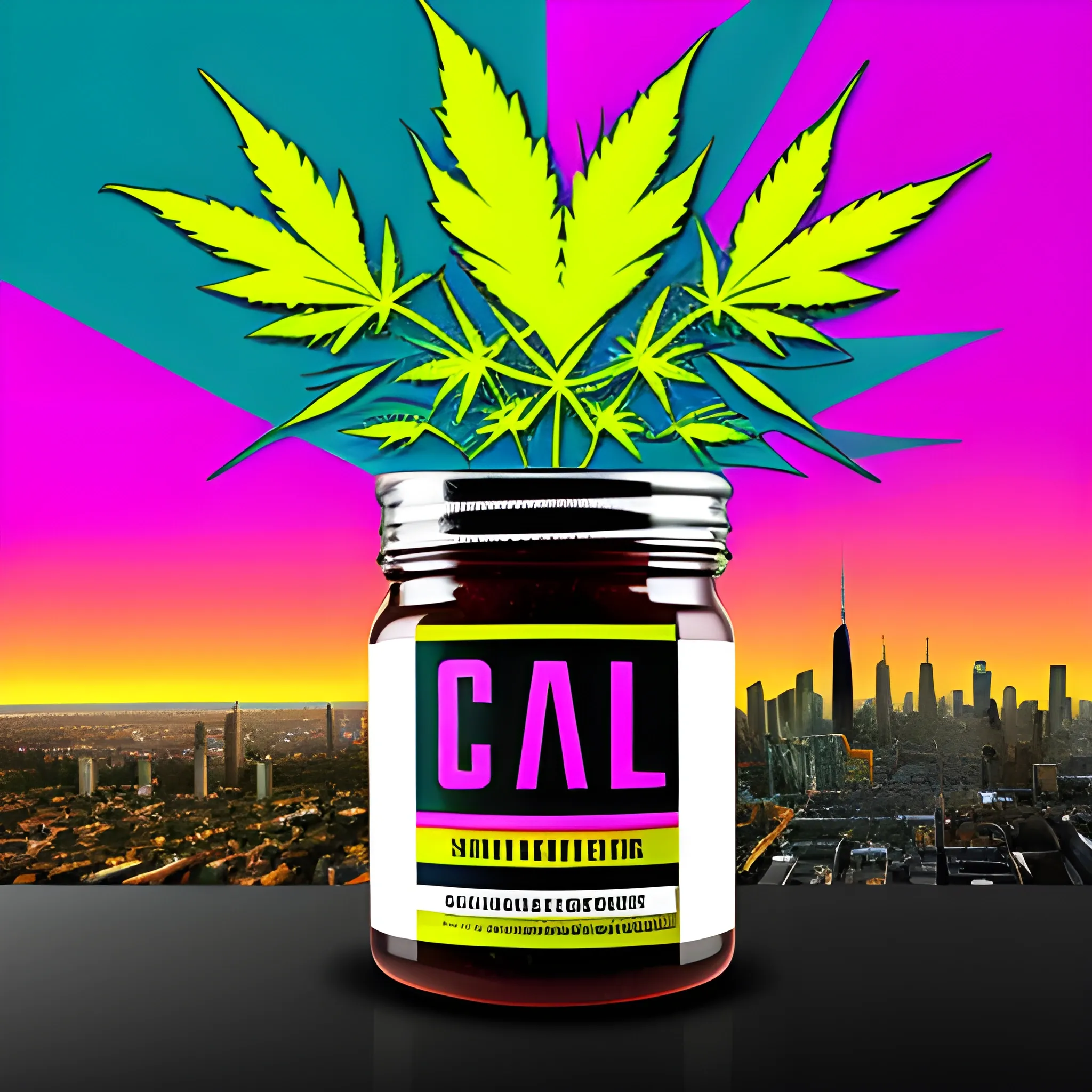 Create a vibrant and edgy label design for 'Cali Berry' Cannabis Jar, targeting a youthful, urban audience. Incorporate elements that reflect a dynamic cityscape, graffiti-inspired artwork, and a sense of nightlife energy. Utilize bold, modern fonts and vivid color schemes to evoke a sense of excitement and style. Emphasize the rebellious and adventurous spirit of the brand, while maintaining a clean and eye-catching layout. Remember to incorporate the 'GEMZ' logo prominently. Get creative with the composition to make it stand out on the shelf and appeal to the young, trendsetting demographic