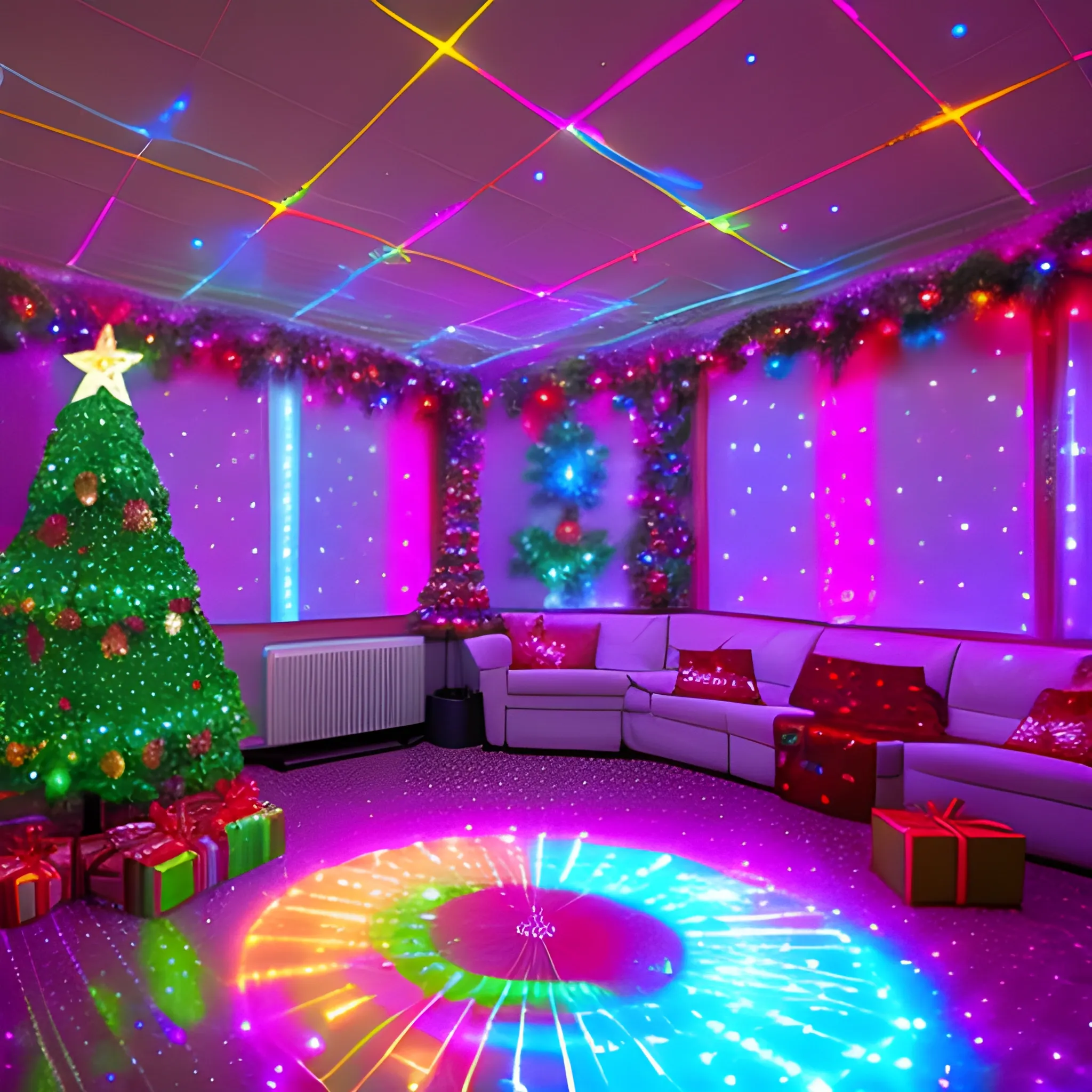 Liminal space disco with christmas decorations