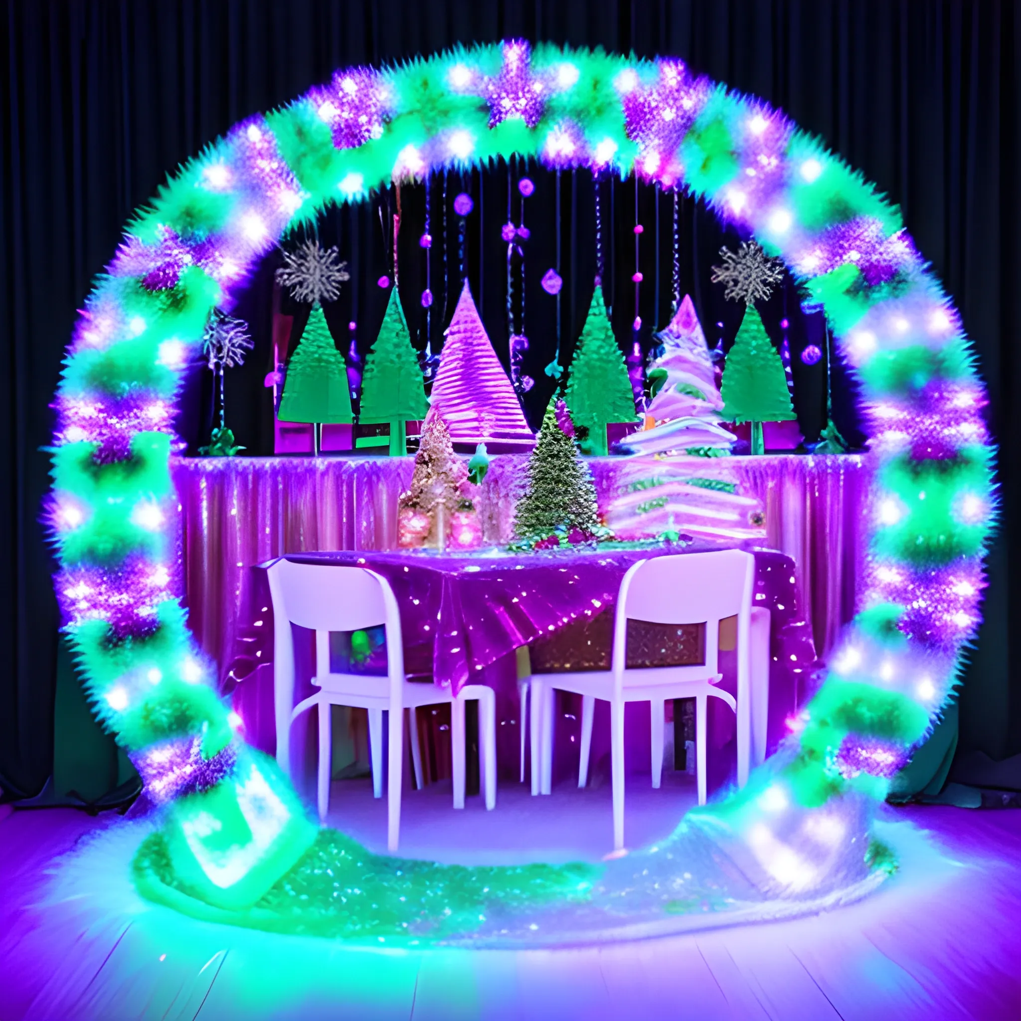 Liminal space disco with christmas decorations