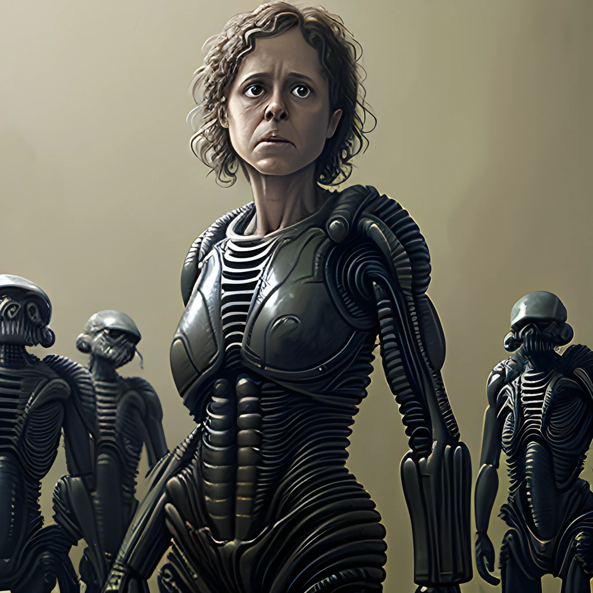 ellen ripley, neil blomkamp alien 5, , Oil Painting, battle hardened, standing above several dead aliens