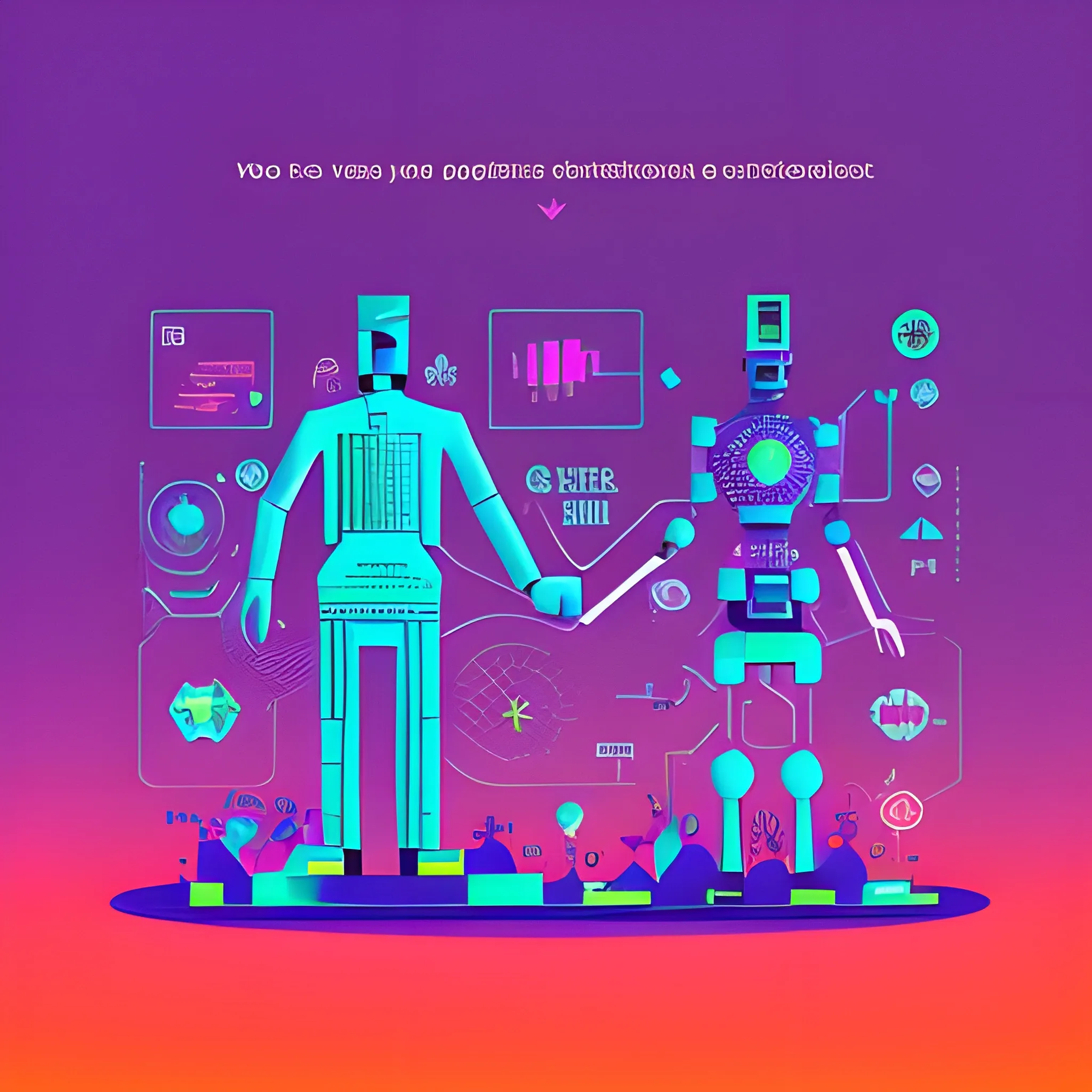 Generate a corporative, future, colorful, modern image, trippy, related to digital products, do not use machines or txt and use really environment, with this concept: “Design System and human interaction”