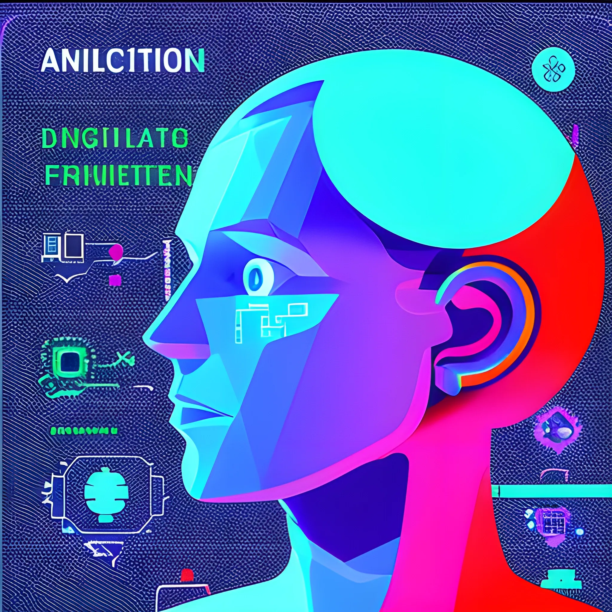 Generate a corporative, future, colorful, modern image, trippy, related to digital products, do not use machines or txt and use really environment, with this concept: “AI and human interaction in Design System development”