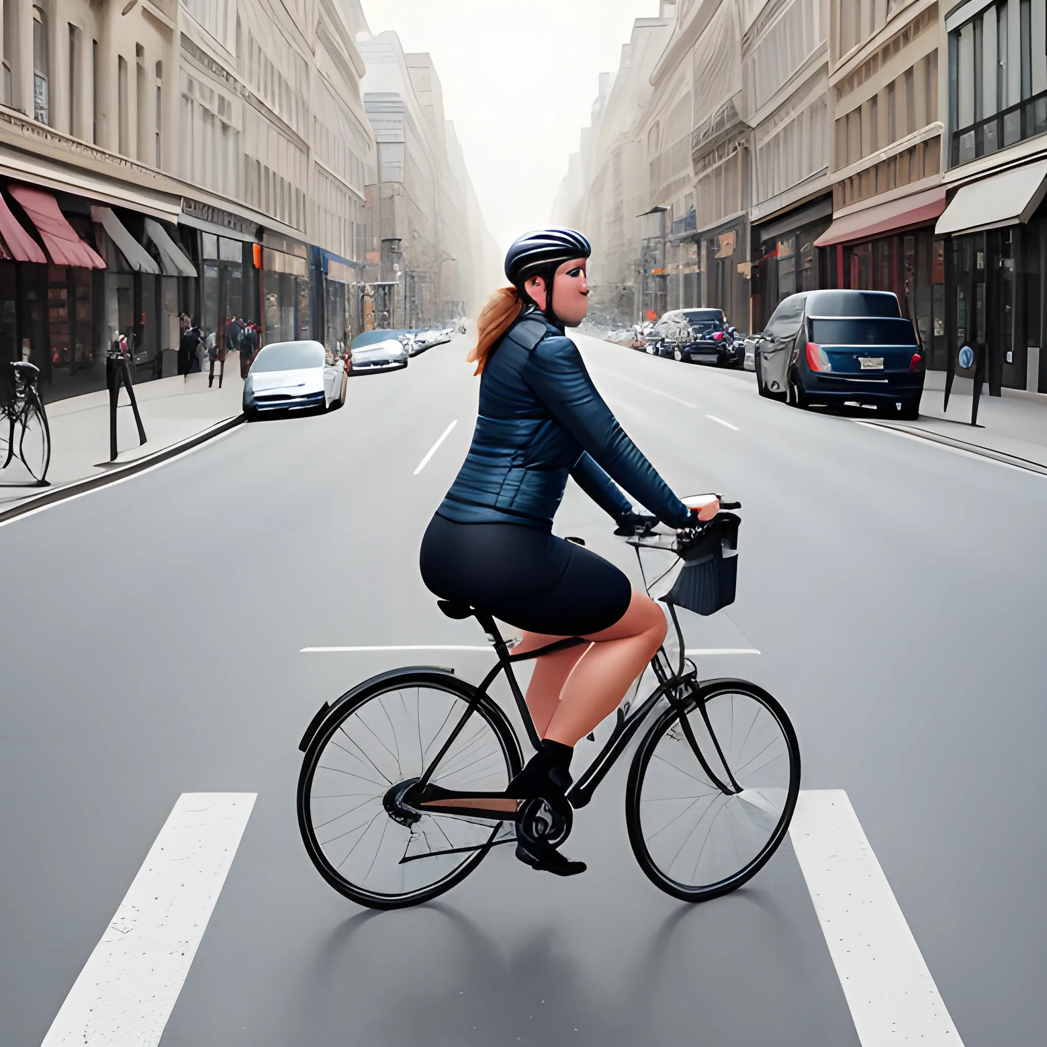 A girl is riding a bicycle on the street.