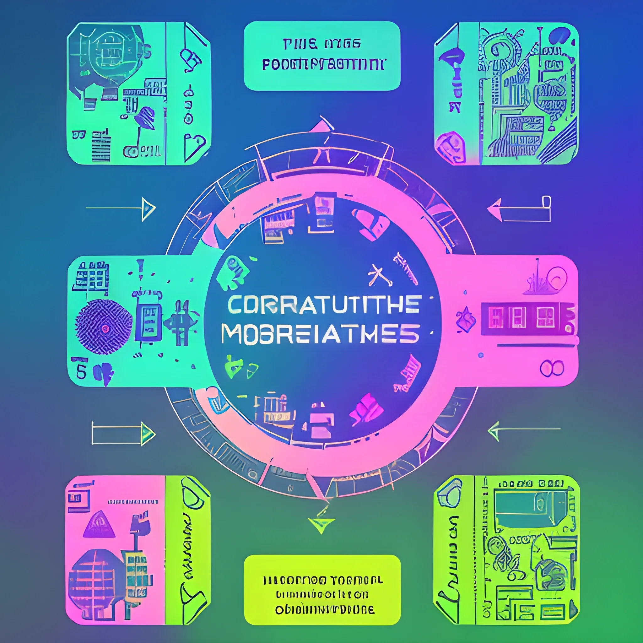 Image 1: “Generate a corporative, future, colorful, modern image, trippy, related to digital products, do not use machines or txt and use really environment, with this concept: “stories from multiple futures", Water Color