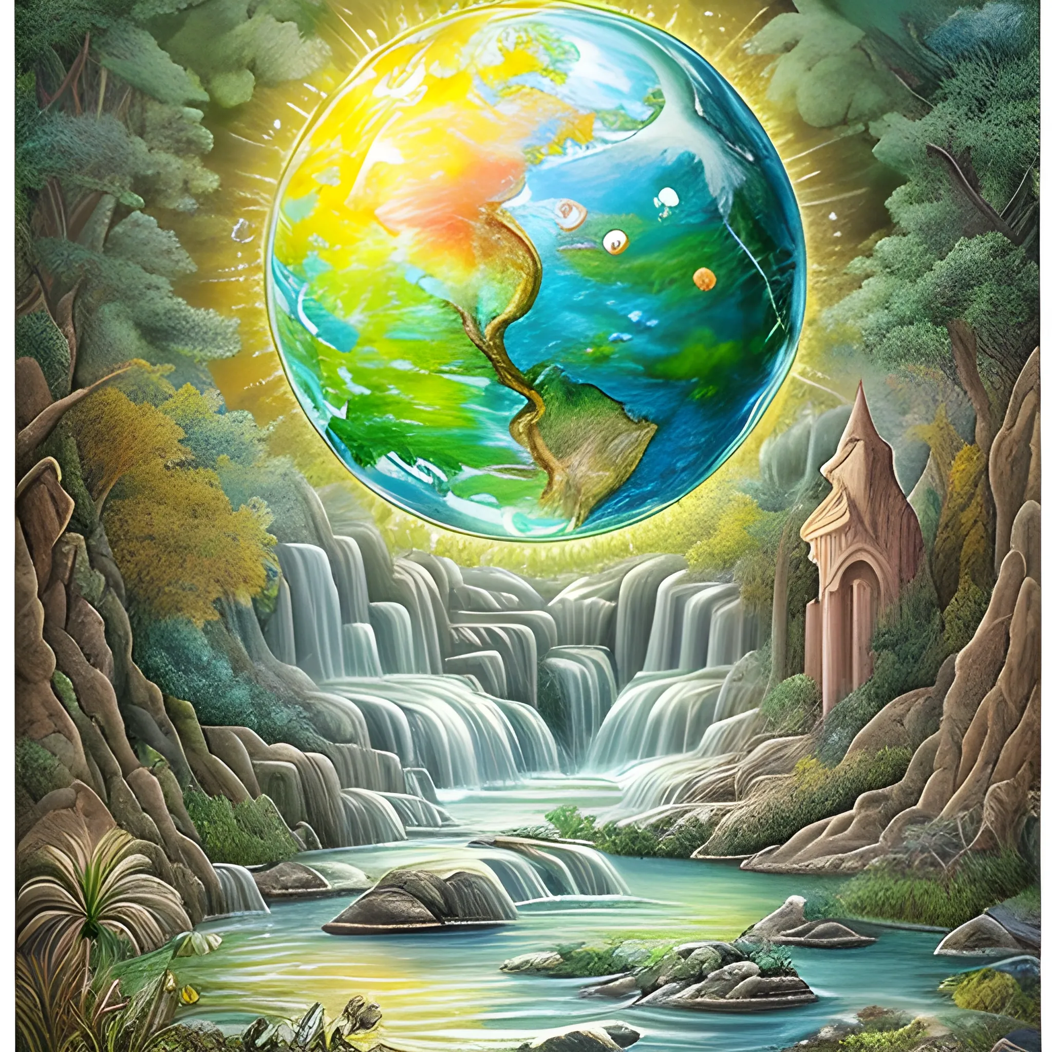 , Pencil Sketch, Water Color
"Generate a detailed image representing 'The New Earth,' according to the description in the Book of Revelation in the Bible and enriched with specific teachings from the writings of Ellen G. White. The scene should reflect the biblical vision of a restored paradise, including elements such as lush landscapes, celestial harmony, divine beings, and the presence of eternal peace. Include details that highlight the purity, justice, and beauty described in these sacred texts. Also, consider incorporating symbolic elements representing the spiritual and physical renewal of this new kingdom, as per the mentioned teachings."
