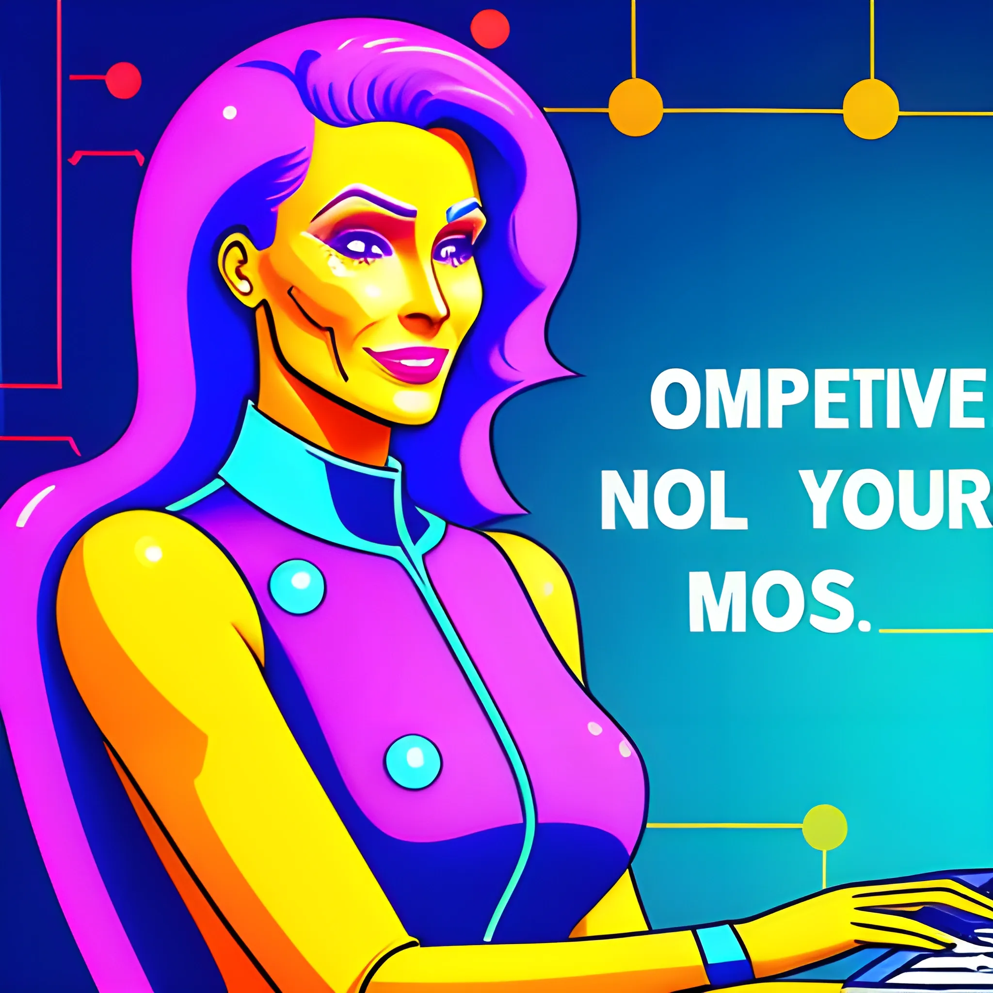 Generate a corporative, EMPATHY, EMOCIONAL HAPPY, future, colorful, modern image, related to digital products, do not use machines DO NOT USE TEXT , with this concept: “THE WOMAN TEACHER AND STUDENT OF the future”, 