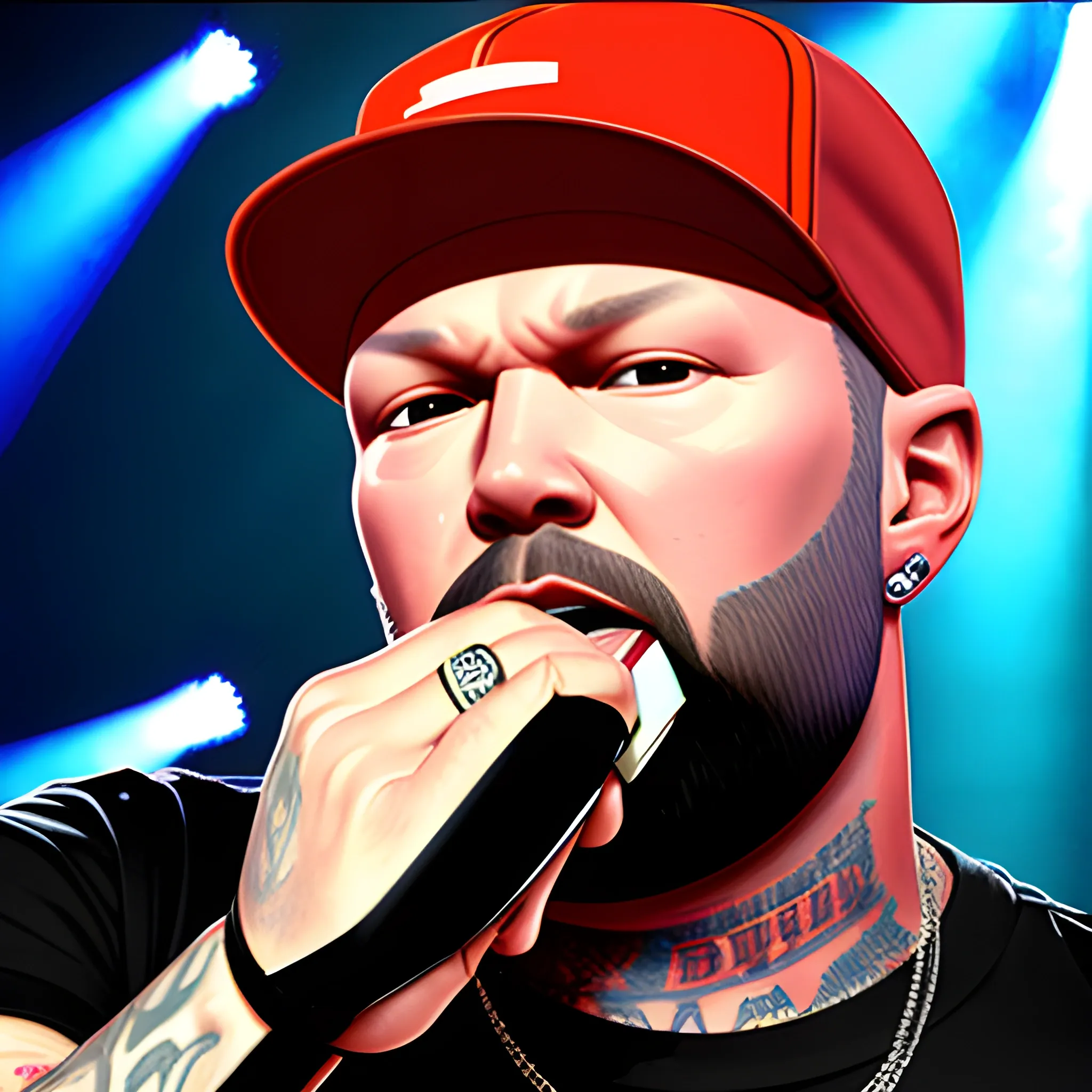 fred durst, on stage, drinking beer, 3d
, Cartoon
