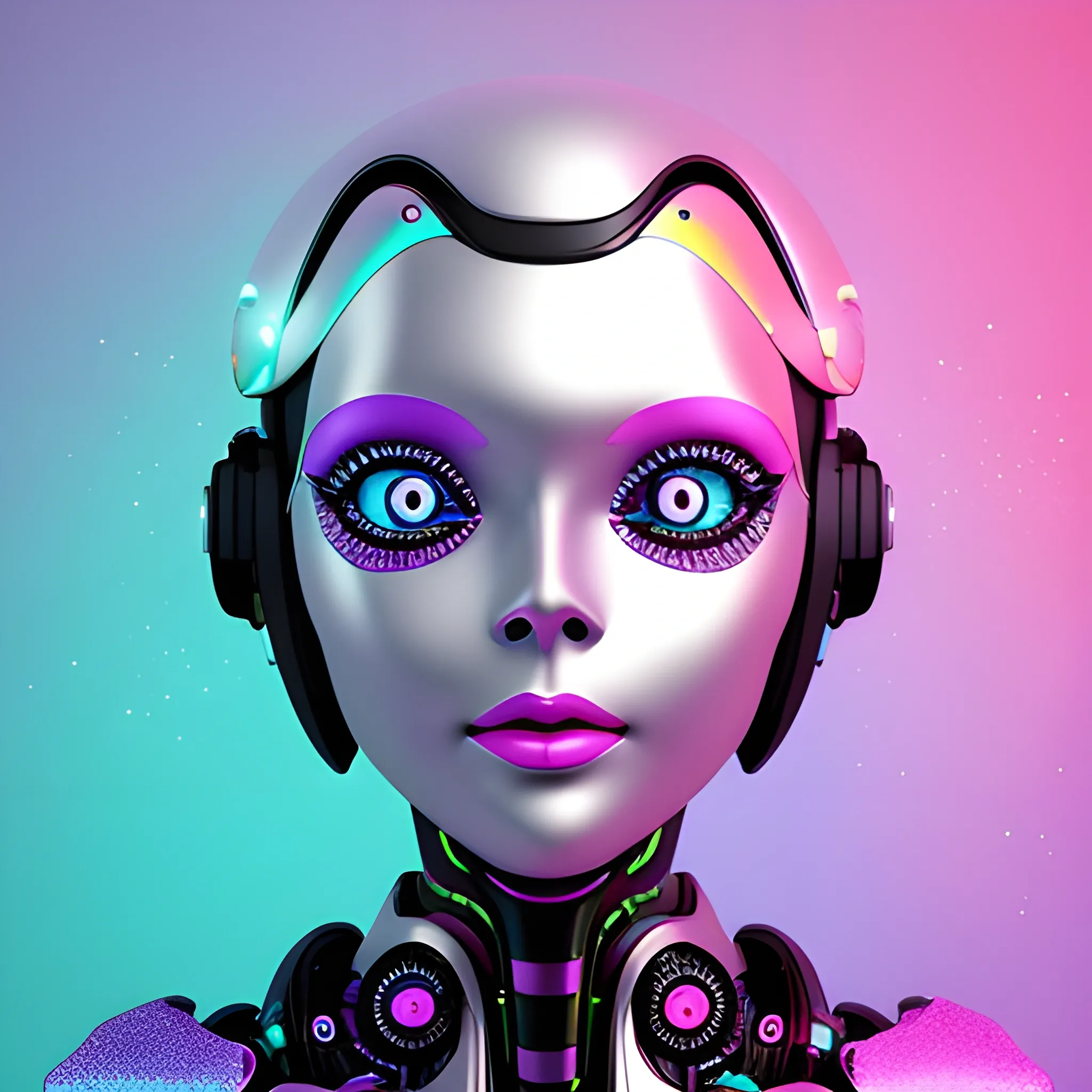 “Colorful image, cute eyes, glitter, futuristic, pastel tones, related to digital products, do not use text or machines, modern image with the concept: “enhancing your skills with AI”, 3D