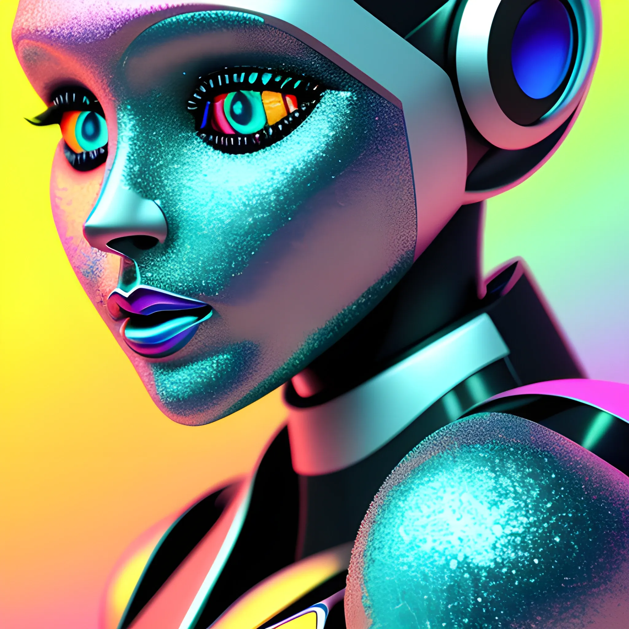 “Colorful image, eyes, glitter, futuristic, pastel tones, related to digital products, no robots, artistic, do not use text or machines, modern image with the concept: “enhancing your skills with AI”, 3D