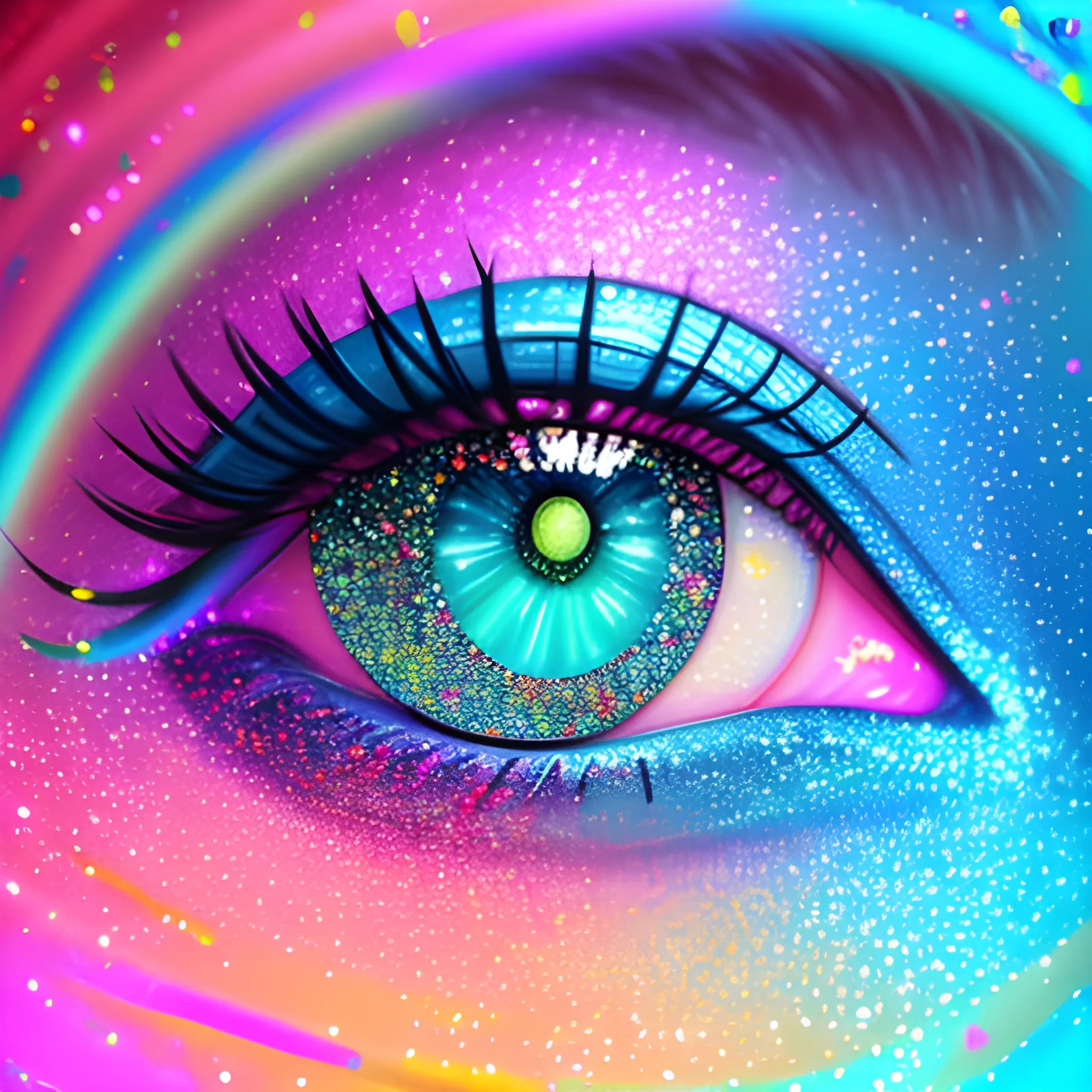“Colorful image, corporative, eyes, glitter, sparks, soft colors ...