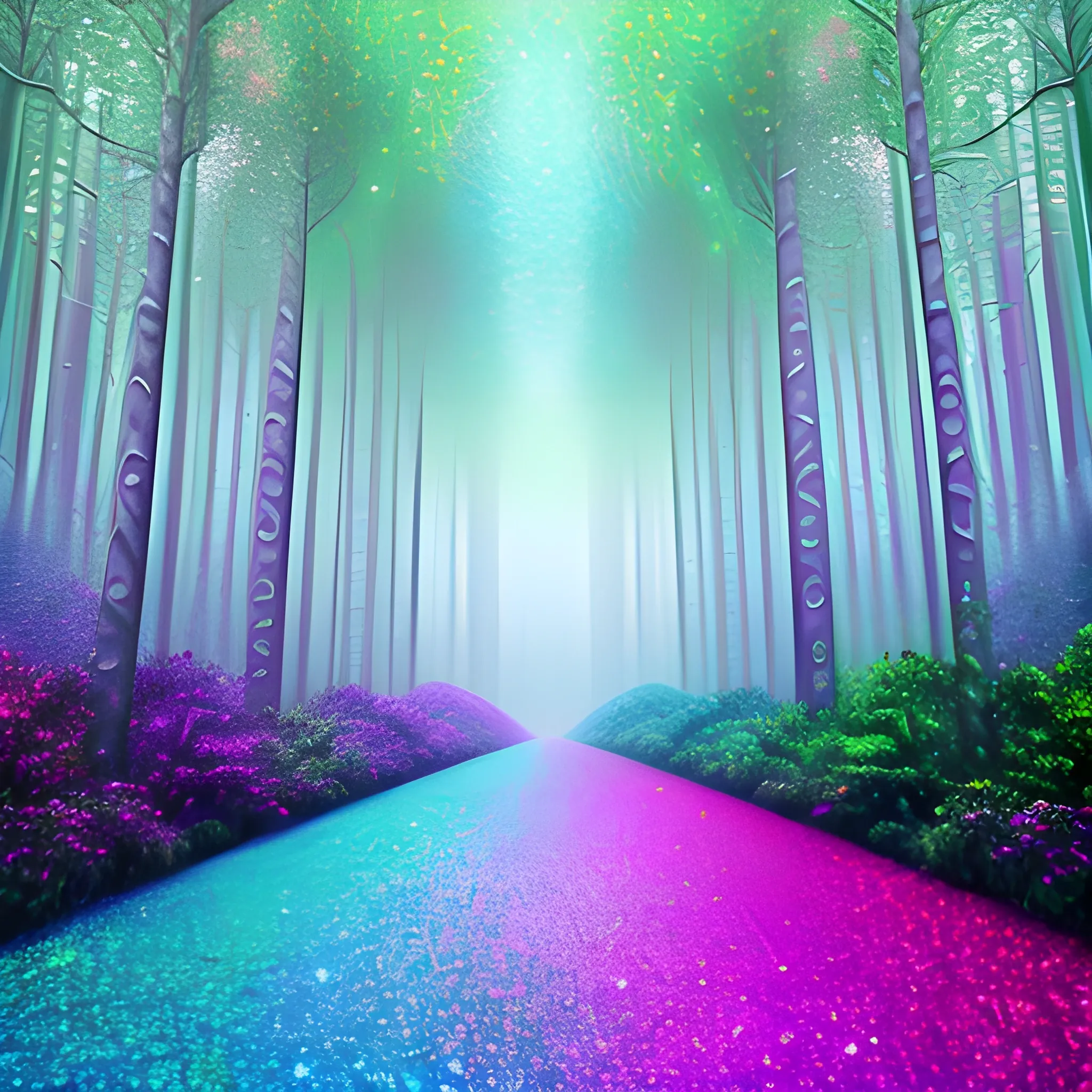 “Colorful image, creativity, technology, corporative, eyes, glitter, sparks, soft colors, futuristic, pastel tones, related to digital products, futuristic, Claude monet painting, girly, abstract, forest, nature, do not use text or machines, modern image with the concept: “grow your skills and unleash your creativity with Artificial intelligence”, 3D