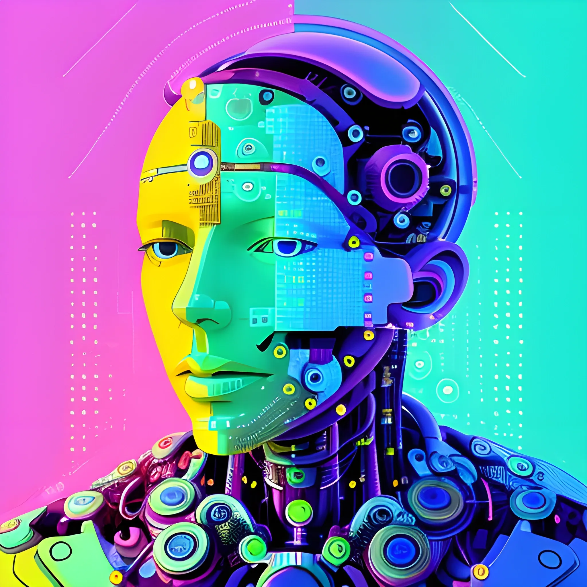 generate a corporative, future, colorful, modern image with this concept: Maintaining human agency in the age of AI
, Trippy, related to digital products. do not use machines. Use really envirment. Do not use text