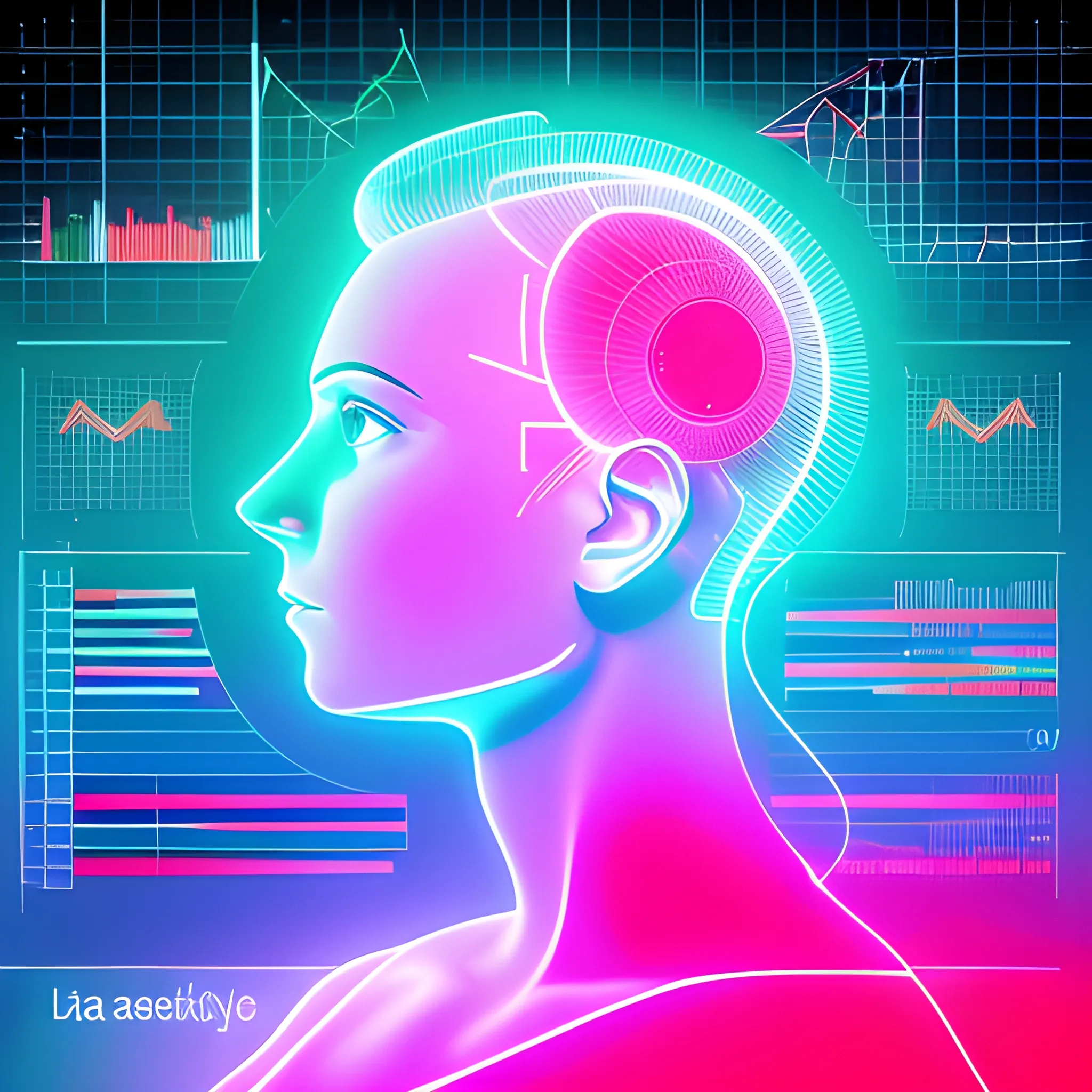 data visualization expert profile connected to futuristic sankey chart with star behind in neon style
