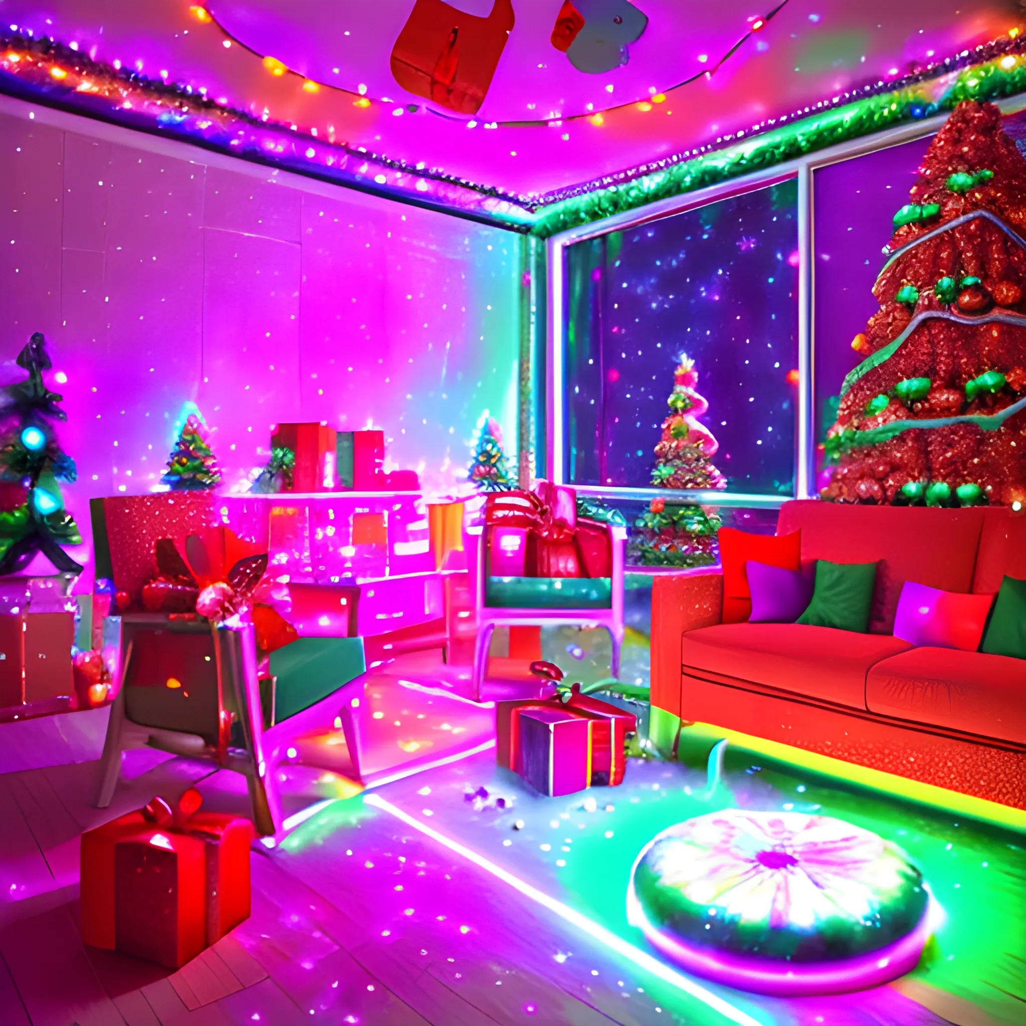 Liminal space disco with christmas decorations