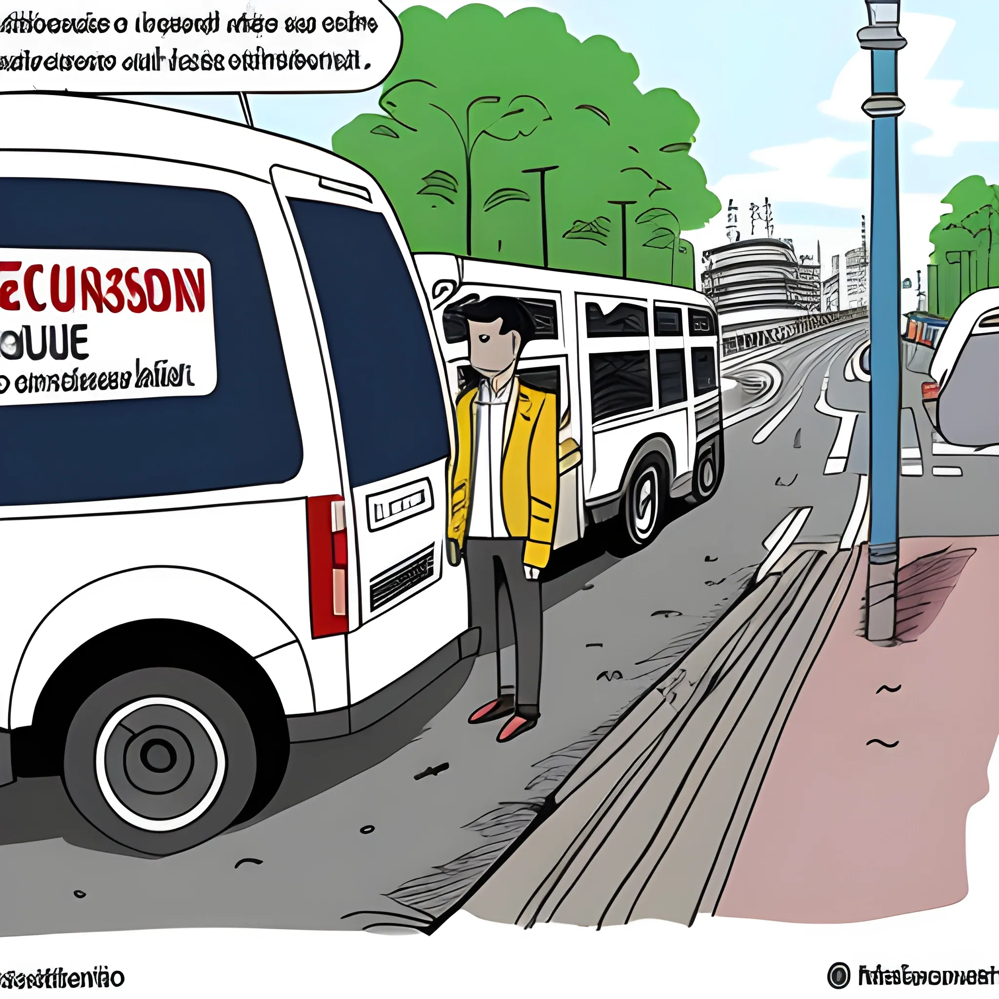 Persona haciendo conciencia sobre un problema con el uso de el transporte publico, Cartoon