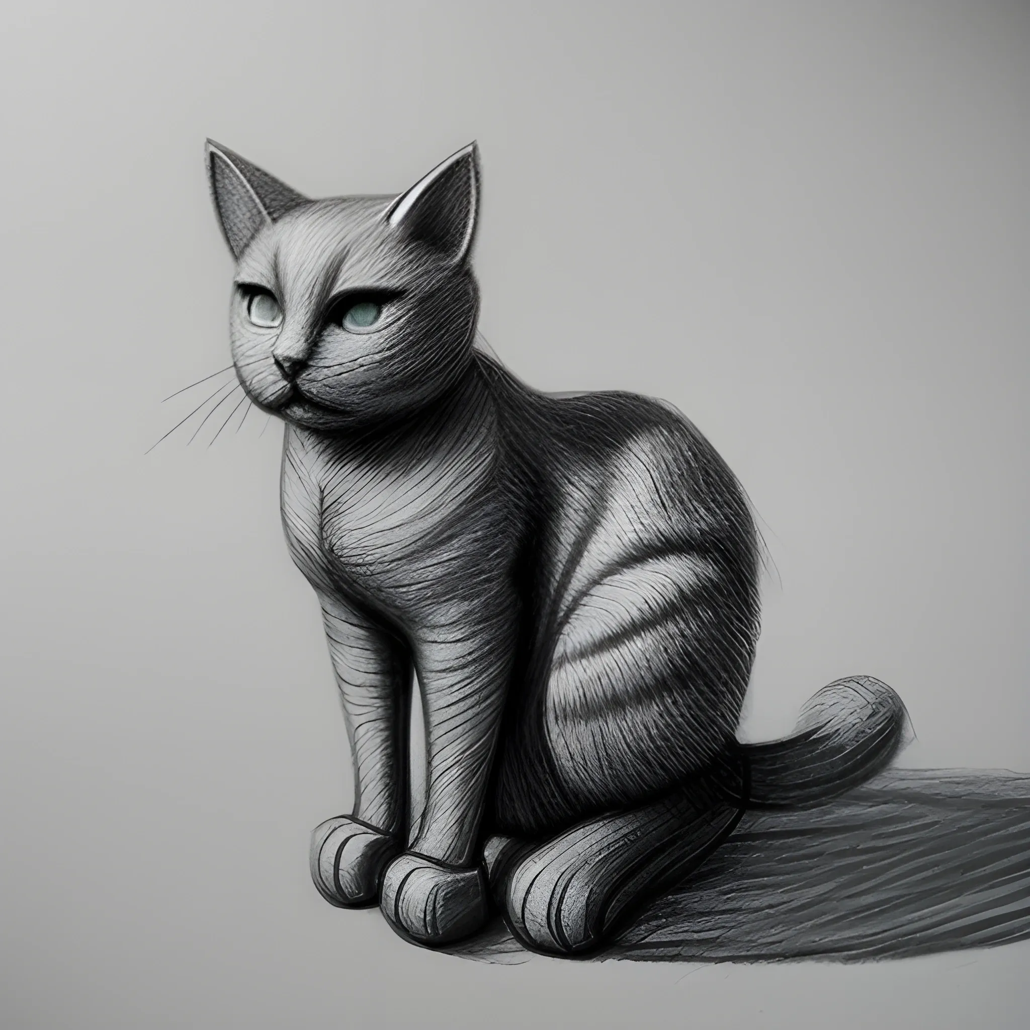 cat, 3D, Pencil Sketch