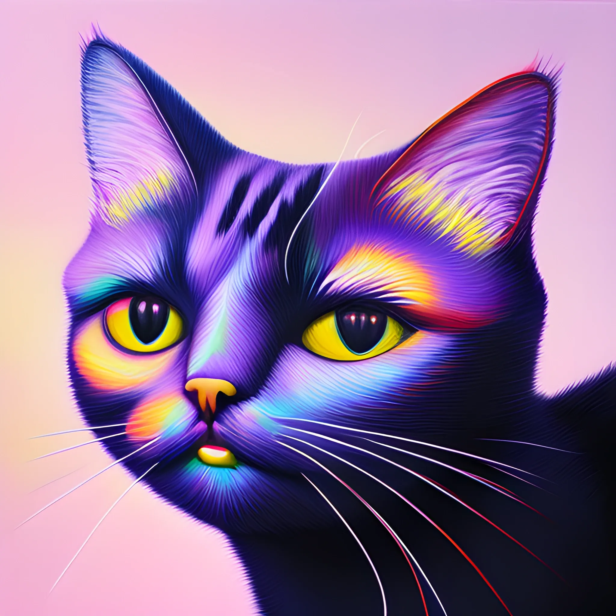 cat, Trippy, 3D, Oil Painting