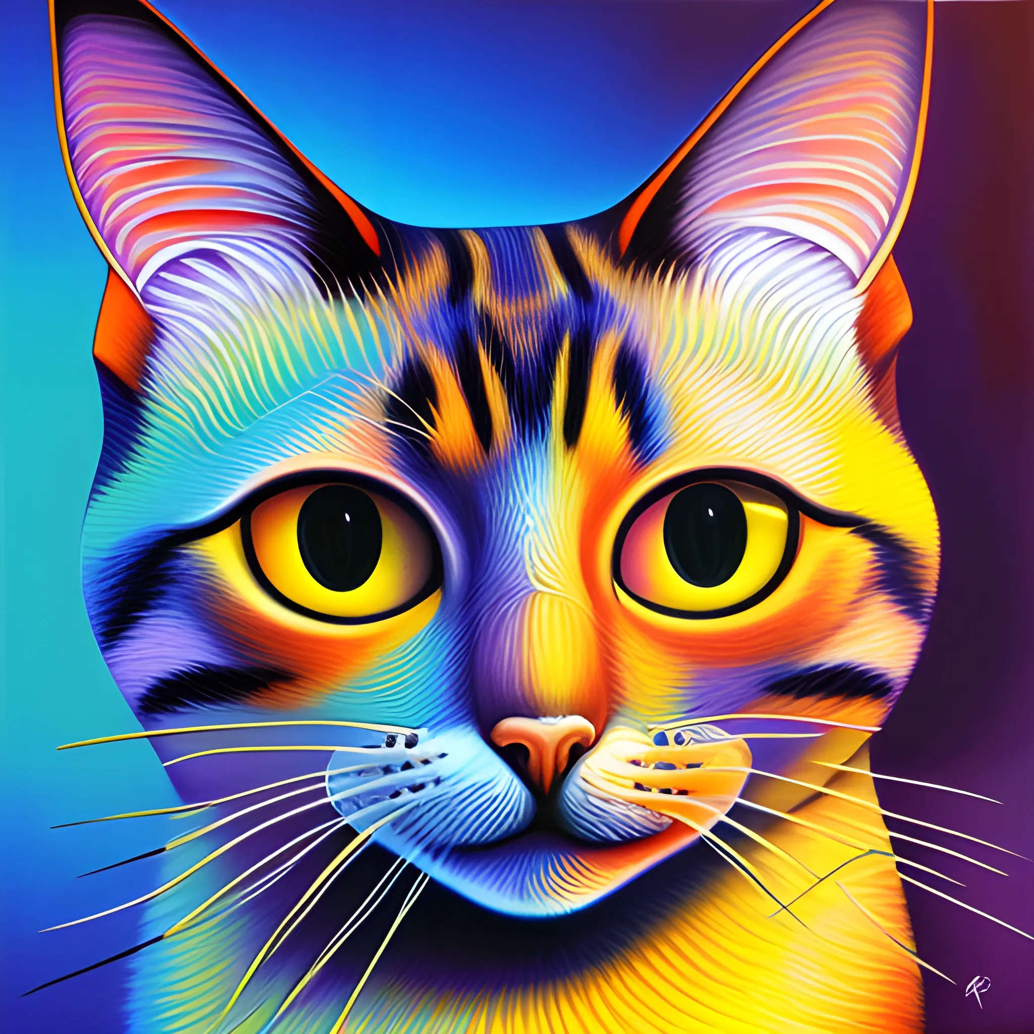 cat, Trippy, 3D, Oil Painting