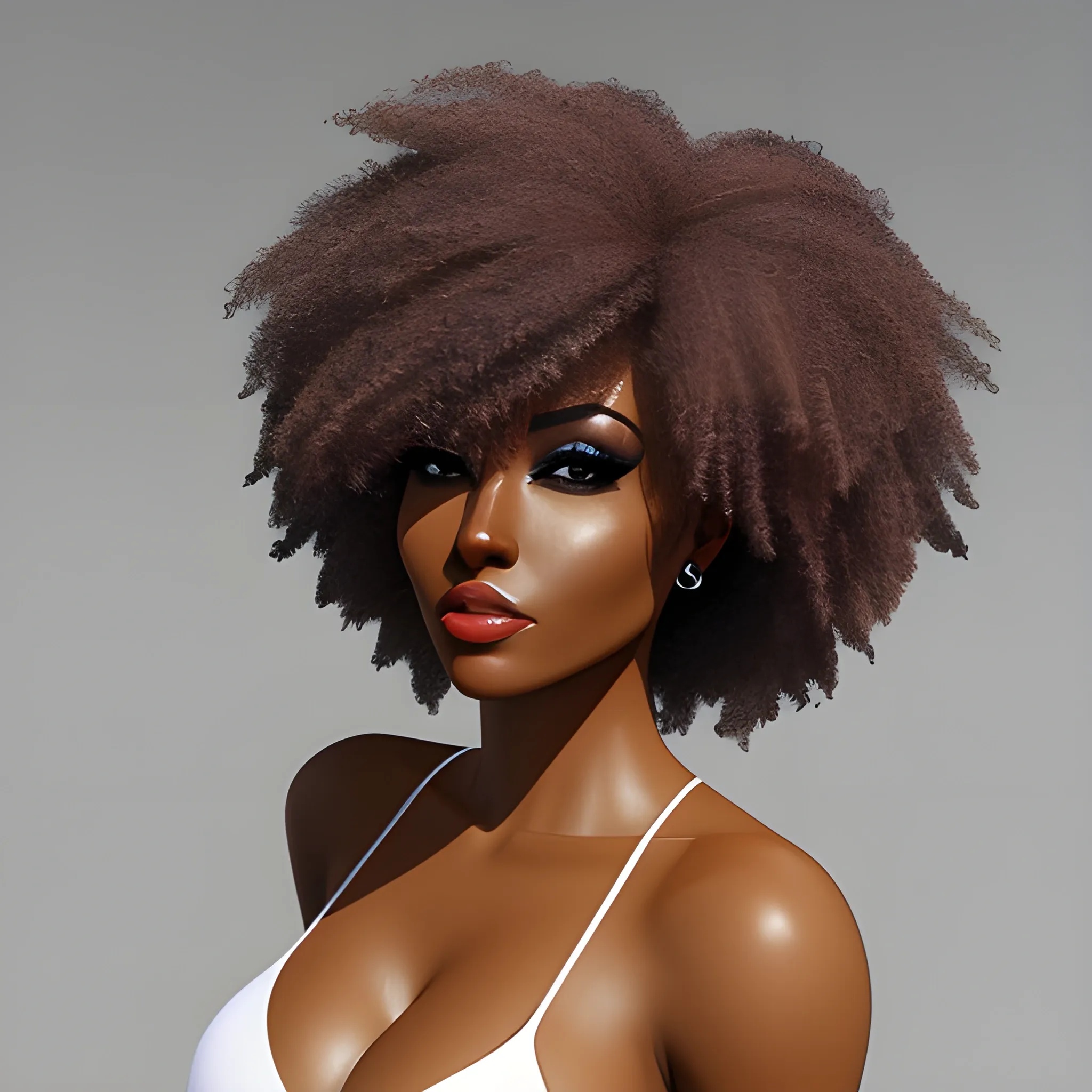 Dark skin girl, brown eyes, back fluffy hair puffs, Water Color, 3D, Trippy