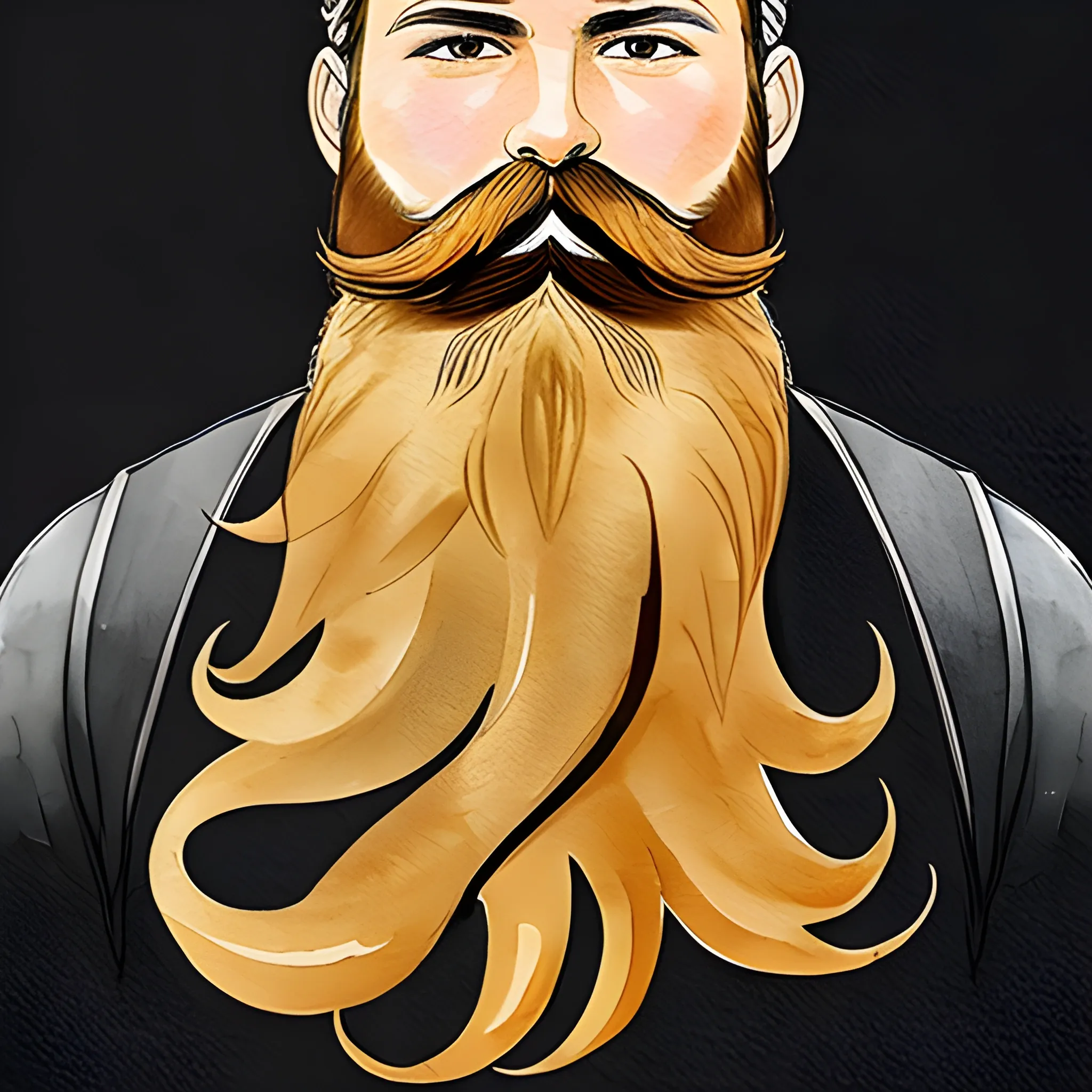 , Water Color man, star, color black and golden river big beard