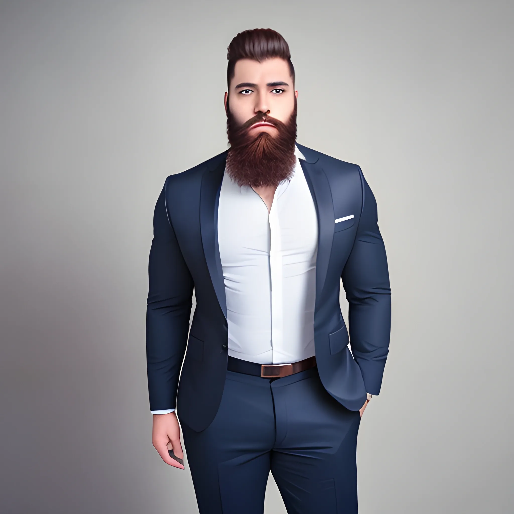 A handsome professional man, strong body, big beard nice clothing and accessories, full body shot, professional photography