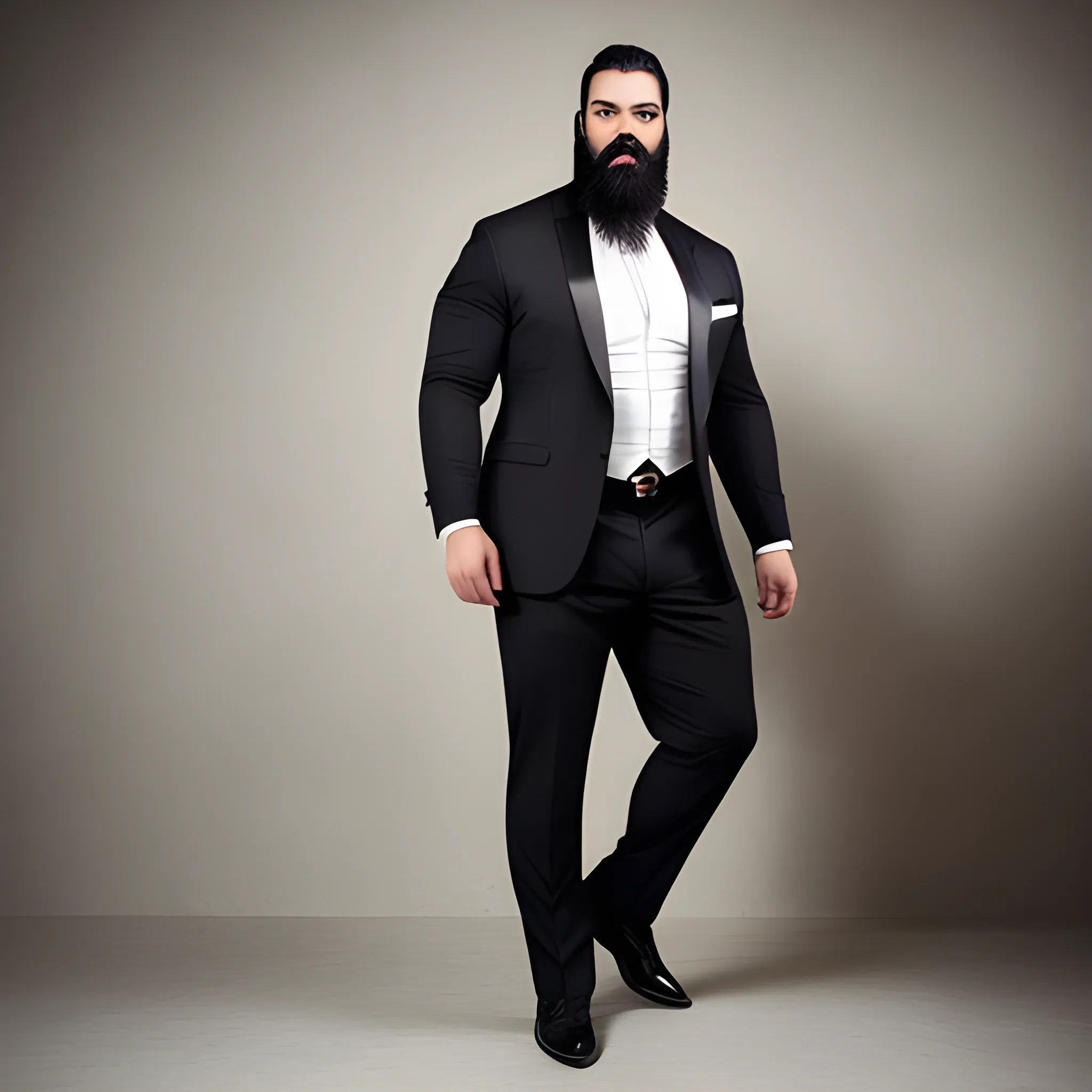 A handsome professional man, strong body, big black beard nice clothing and accessories, full body shot, professional photography