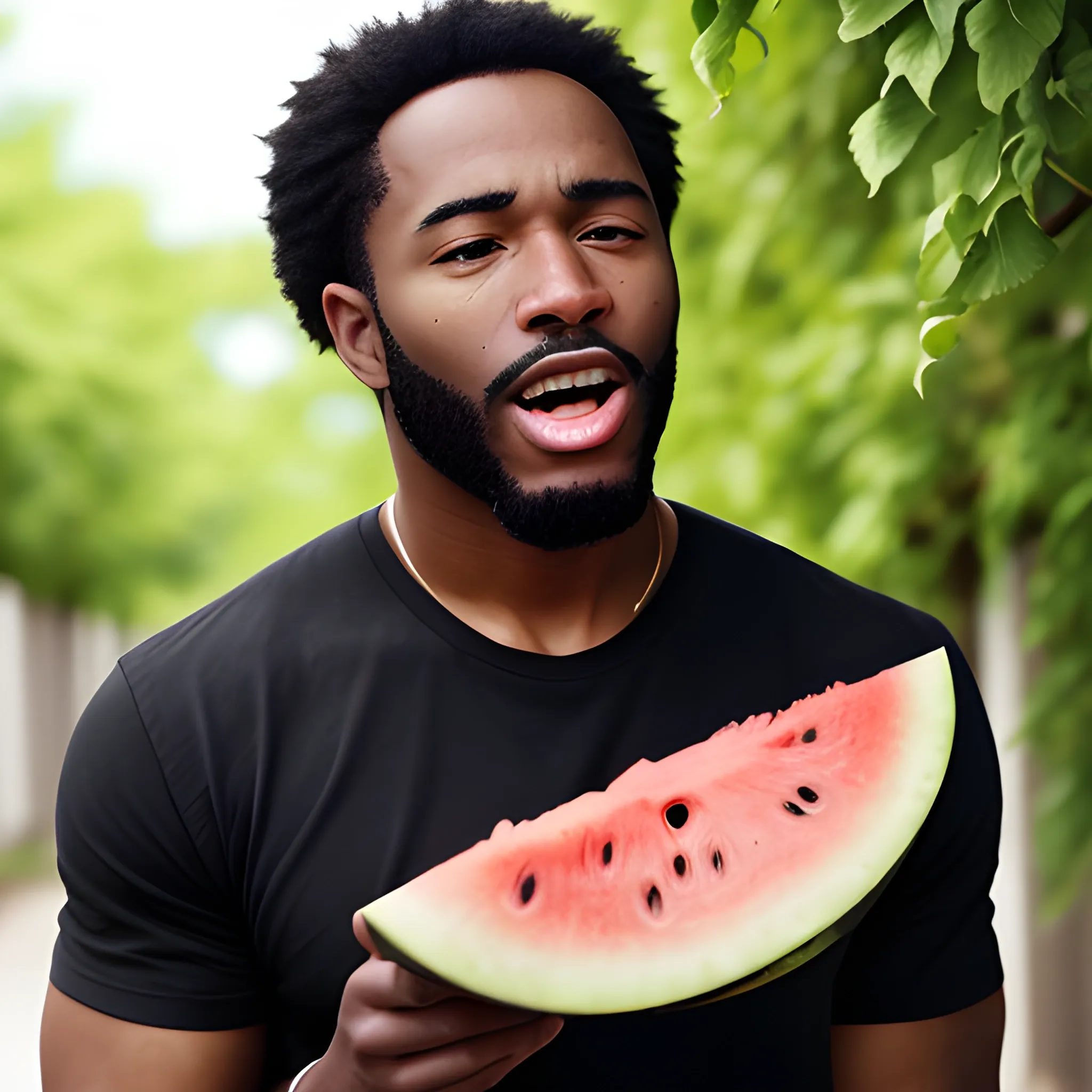 A black man is eating watermelon 