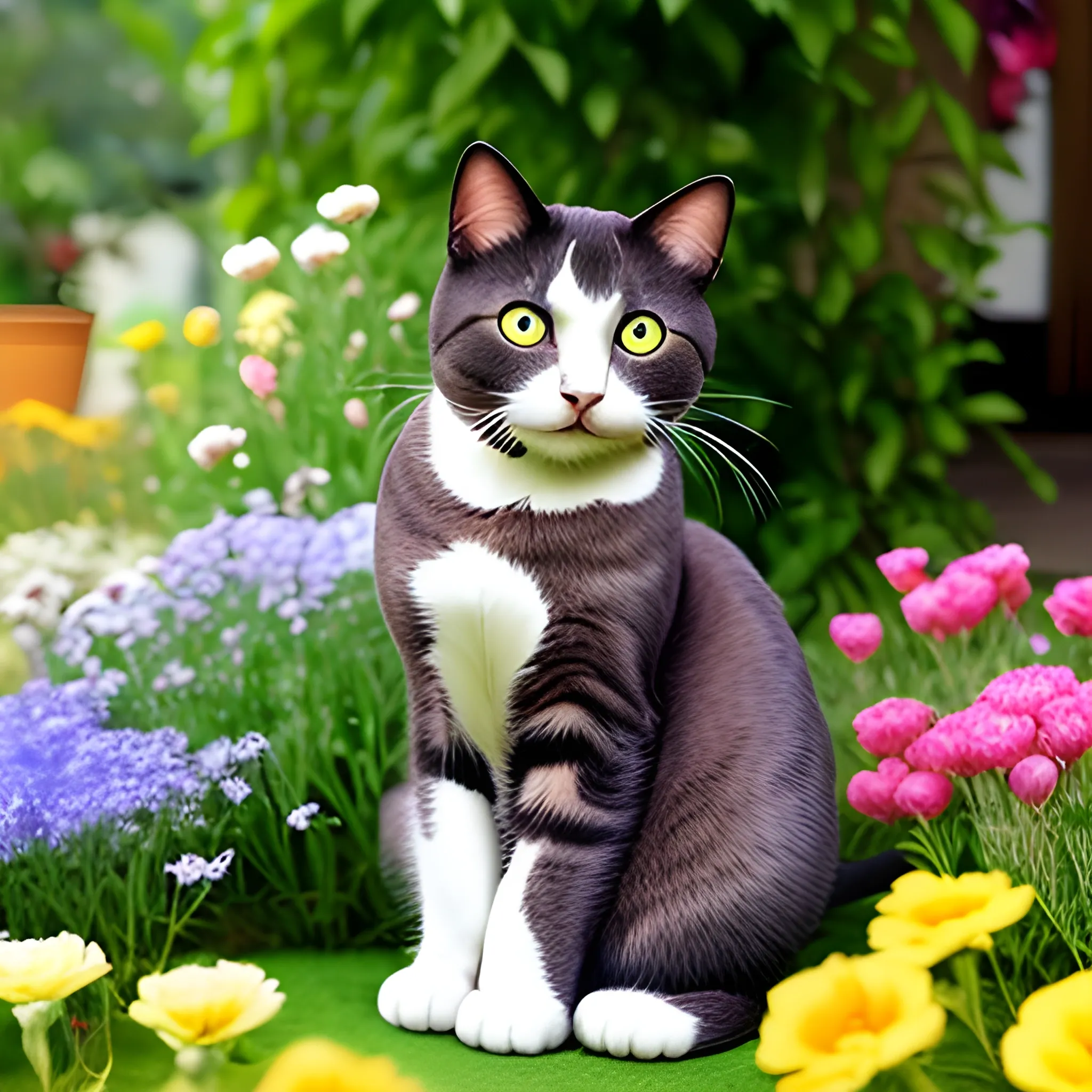 A cat is sitting on a large flower