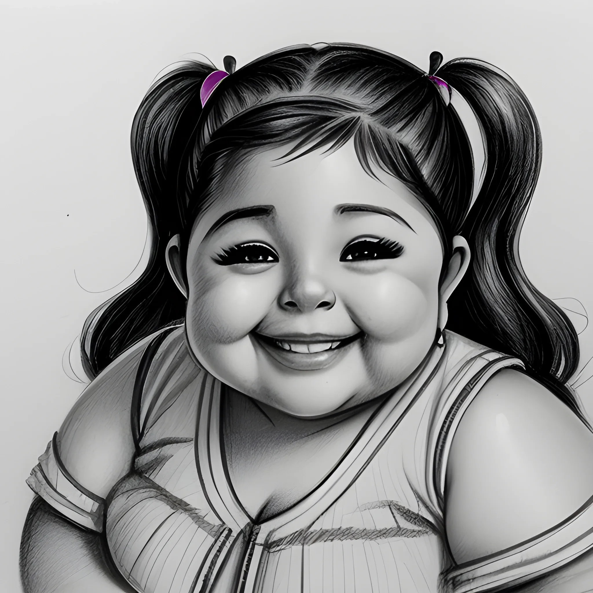 Chubby latina is smiling , Pencil Sketch