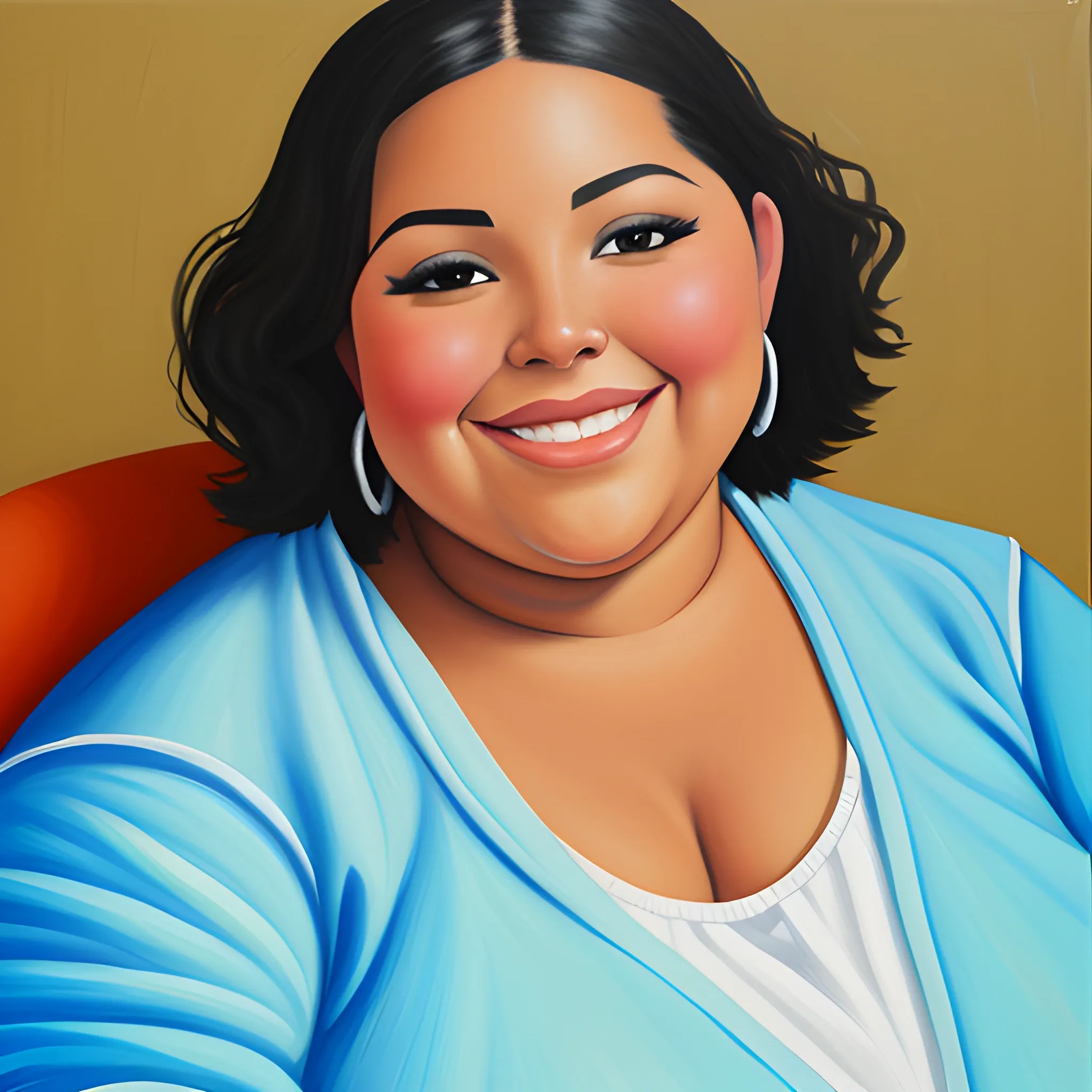 Chubby latina is smiling, Oil Painting