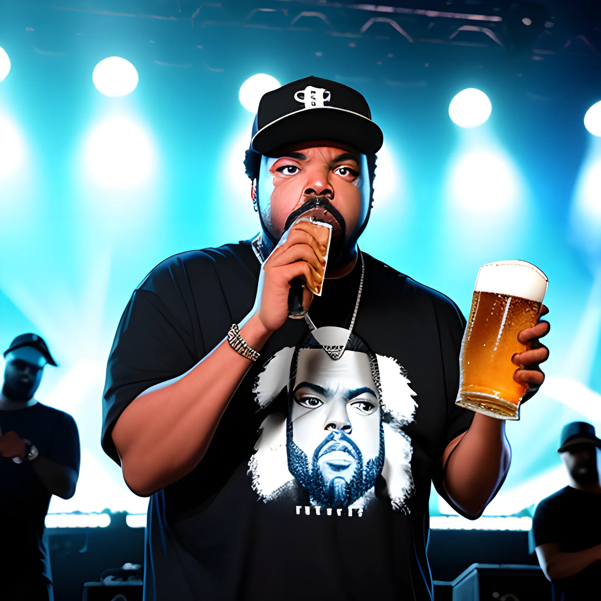 ice cube, on stage, drinking beer, 3D