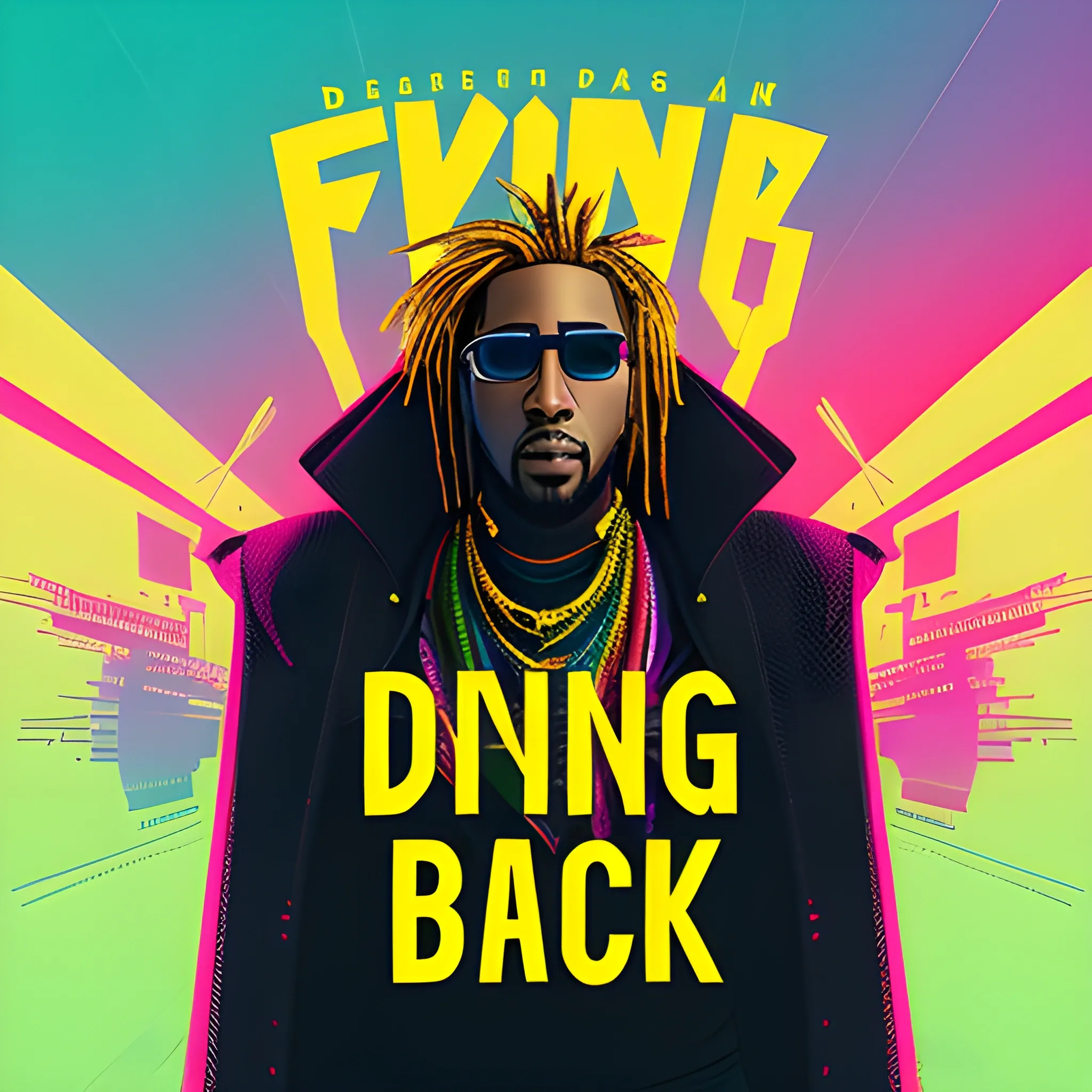 Generate a cover art, future, colorful, modern image, with this concept: “D' king is back”