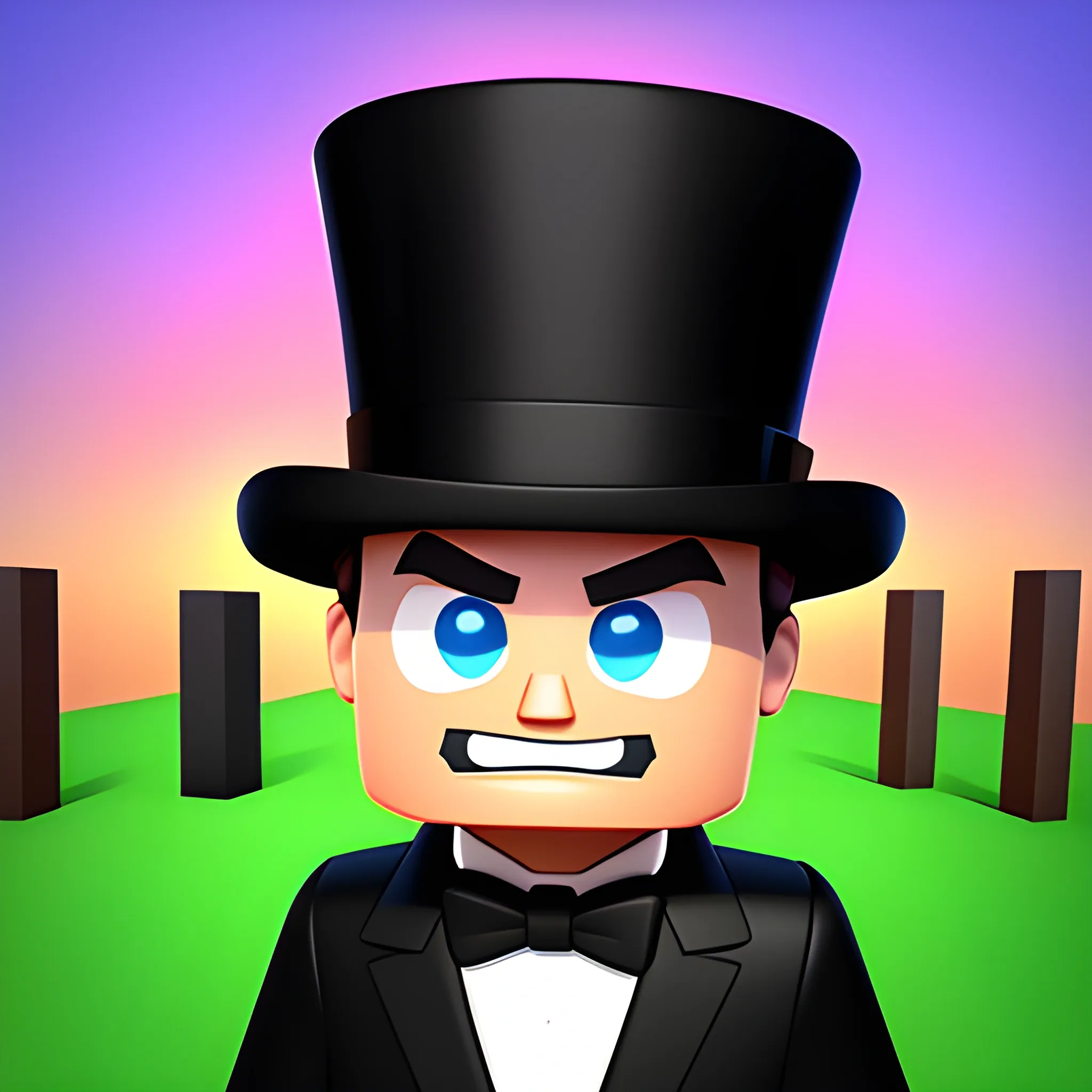 make a strong roblox noob with a tophat , Cartoon