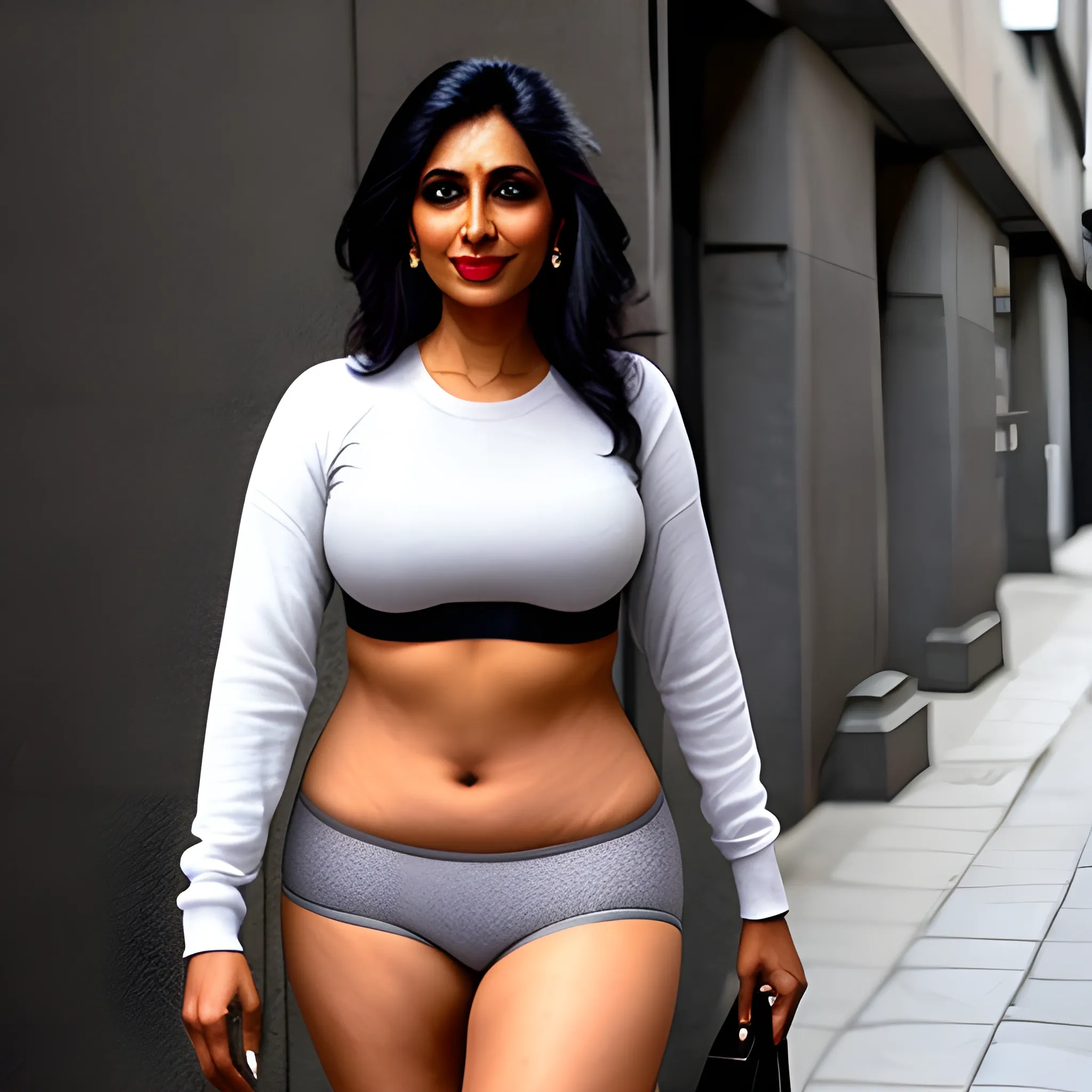indian girl wearing gray underwear, street style 