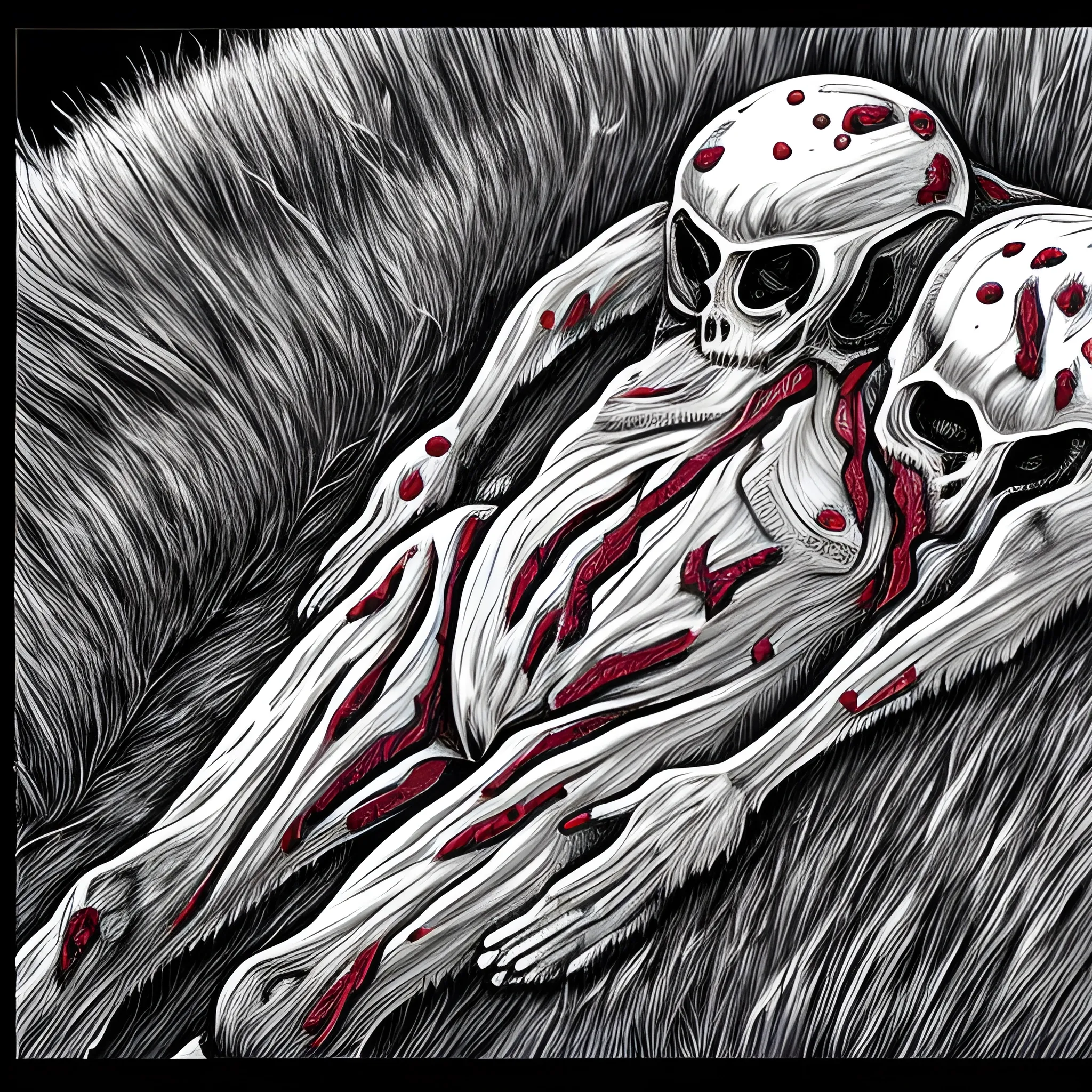 blobs of human flesh on dead grass plain

include lots of gore and blood, , , Pencil Sketch