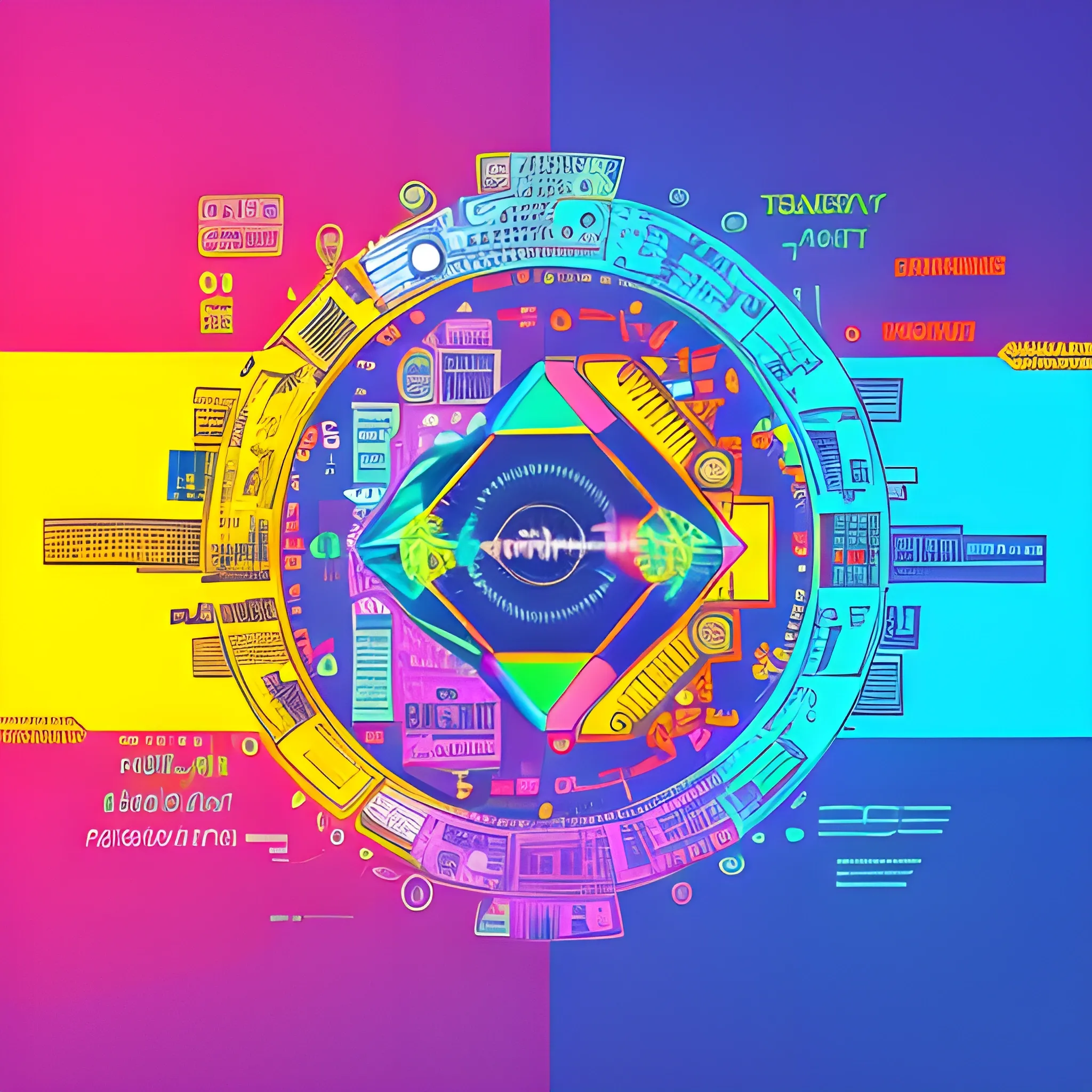 Generate a corporative, future, colorful, modern image, trippy, related to digital products, do not use machines or txt and use really environment, with this concept: “The Fusion of Creativity and Technology”