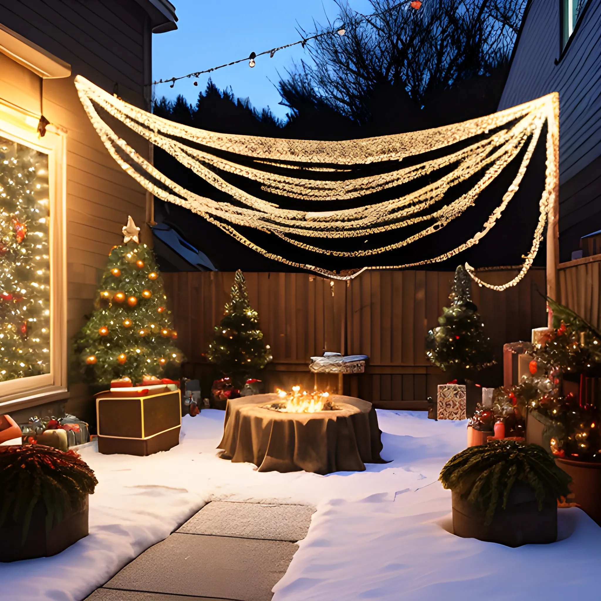 Liminal space yard with christmas decorations