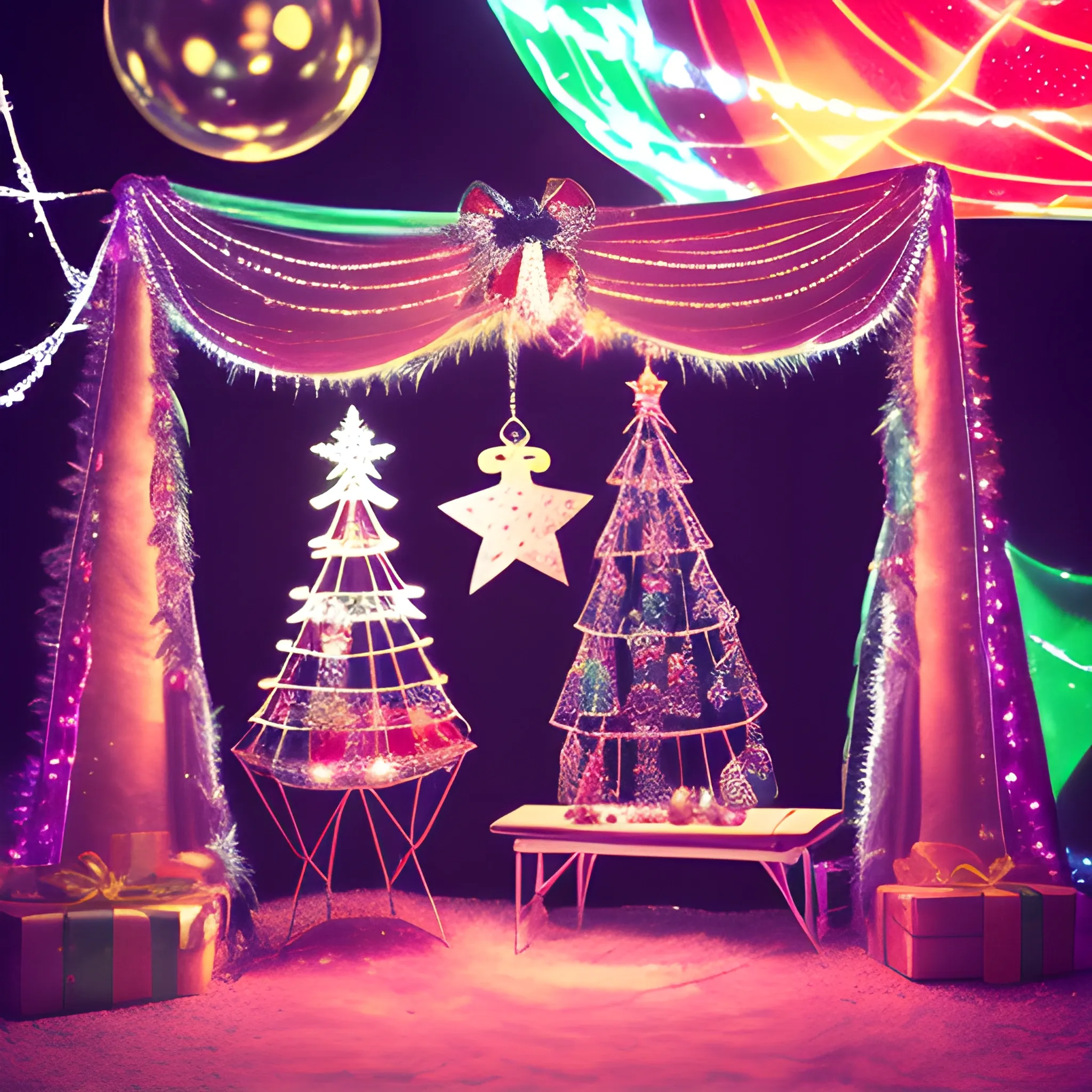 Liminal space circus with christmas decorations