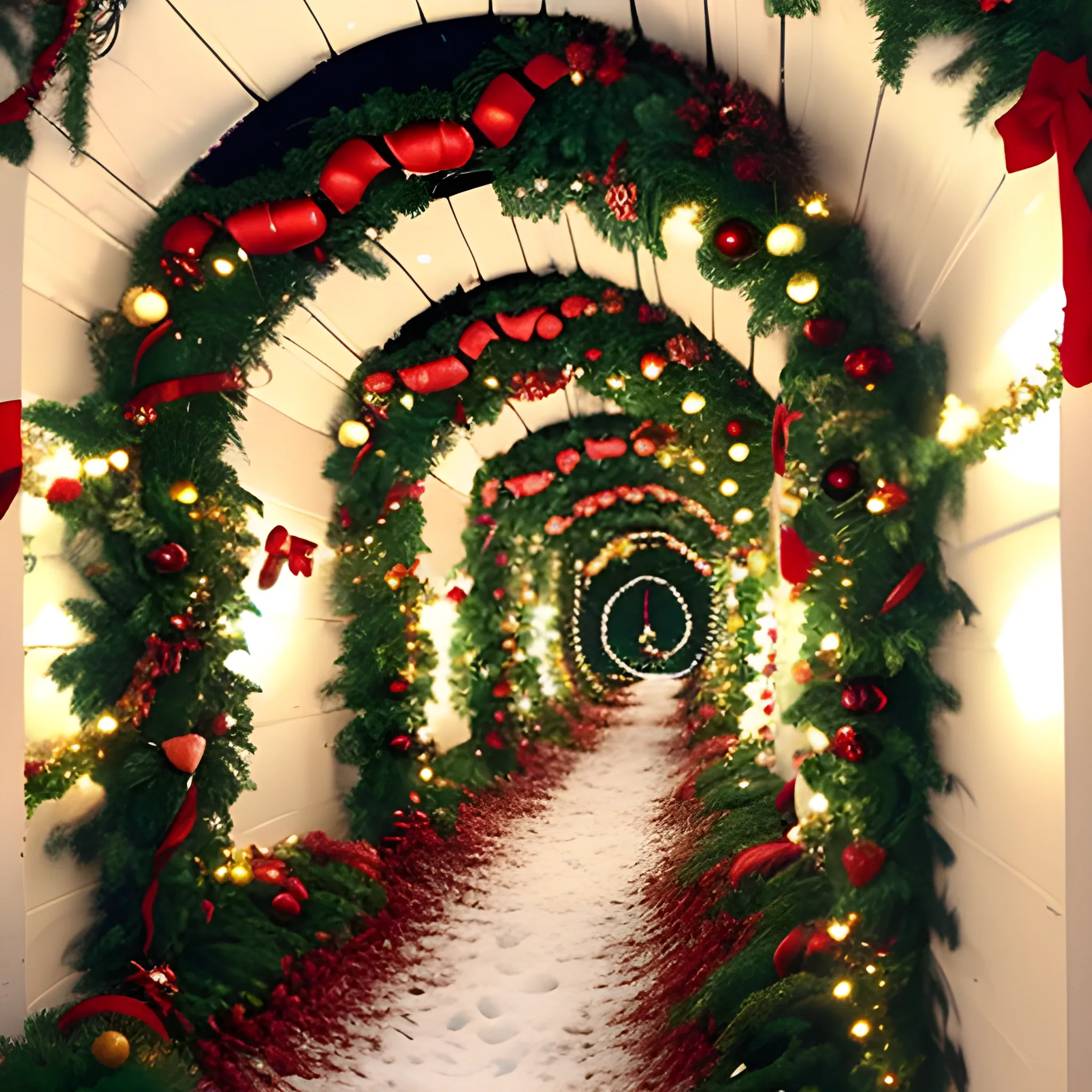 Liminal space love tunnel with christmas decorations - Arthub.ai