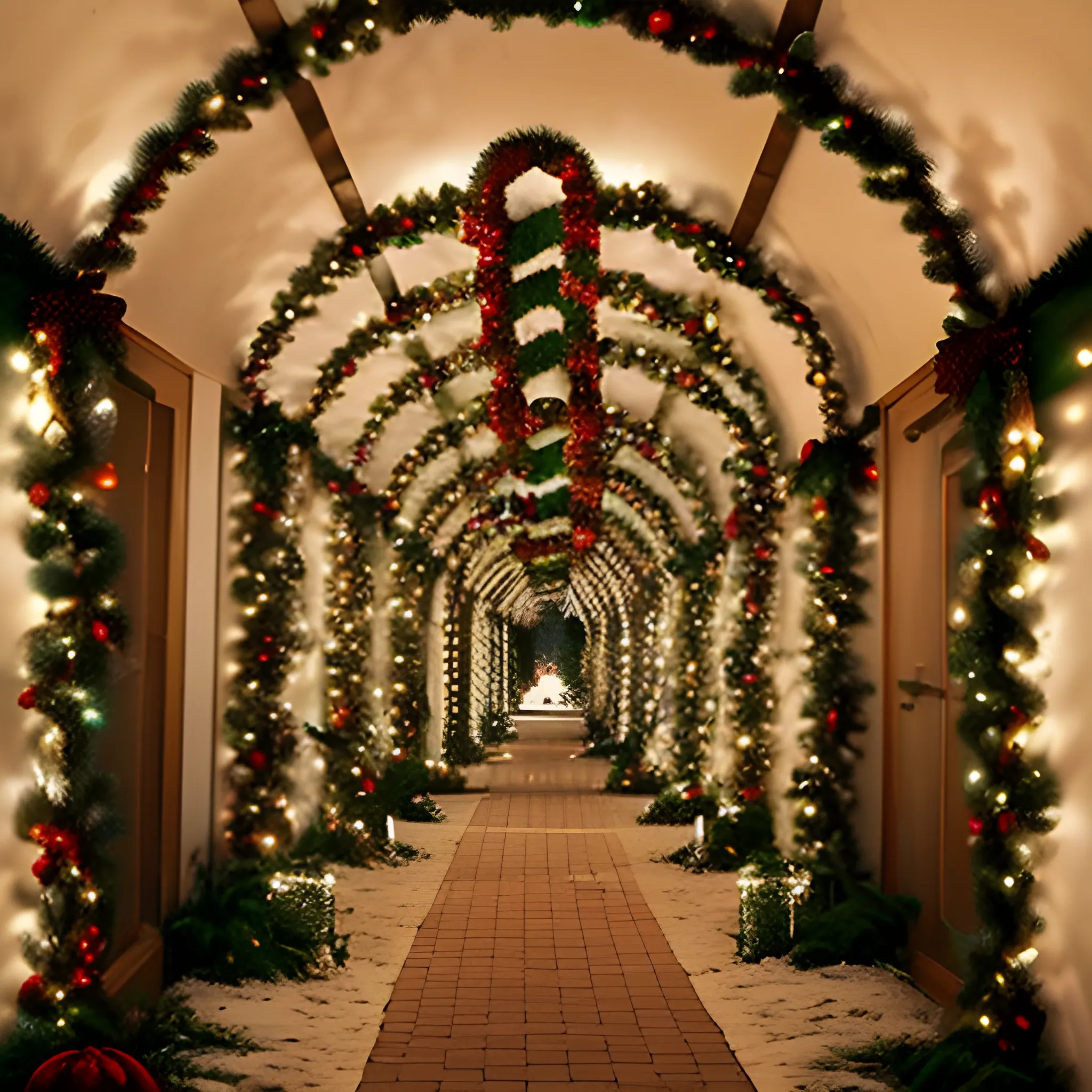 Liminal space love tunnel with christmas decorations - Arthub.ai