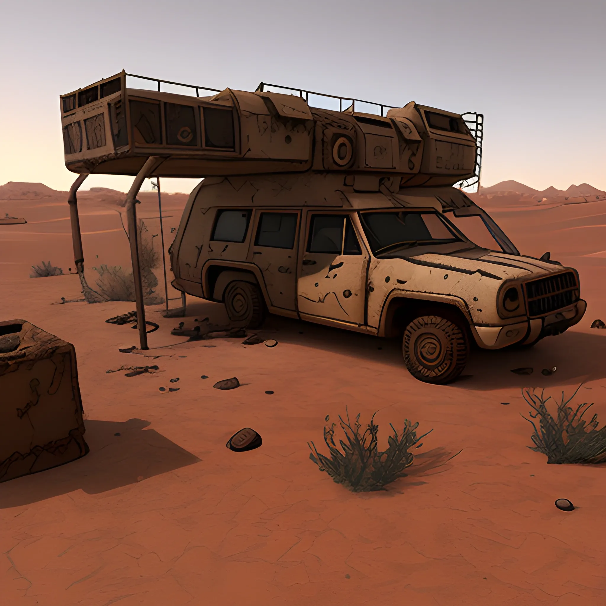 desert post-apocalyptic, videogame style