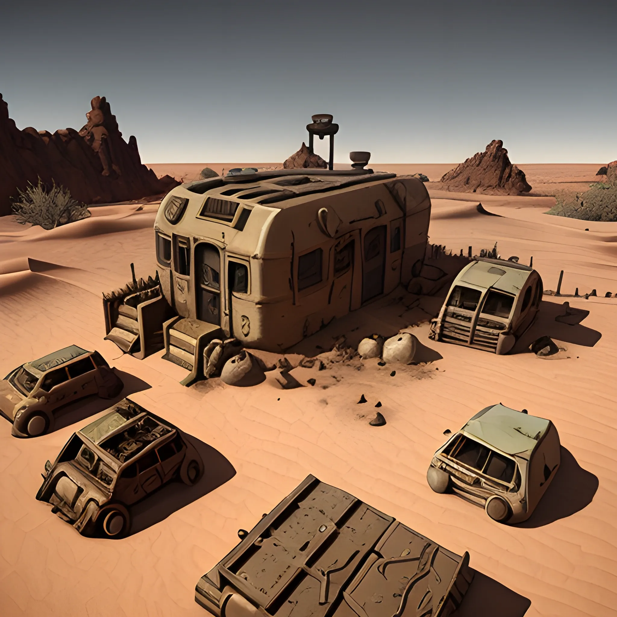 desert post-apocalyptic, videogame style