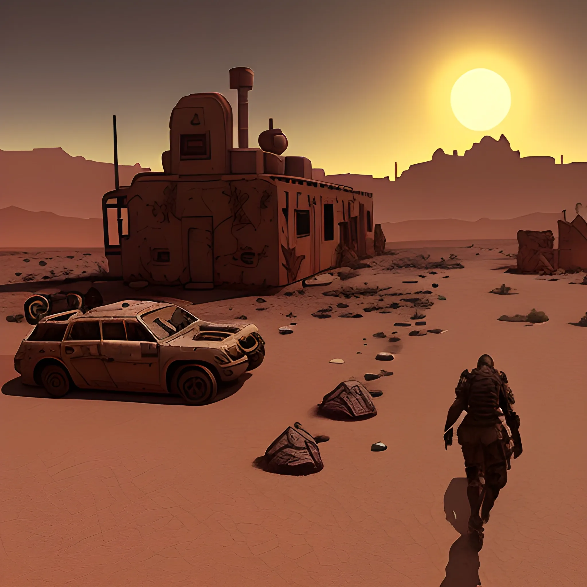 desert post-apocalyptic, videogame style