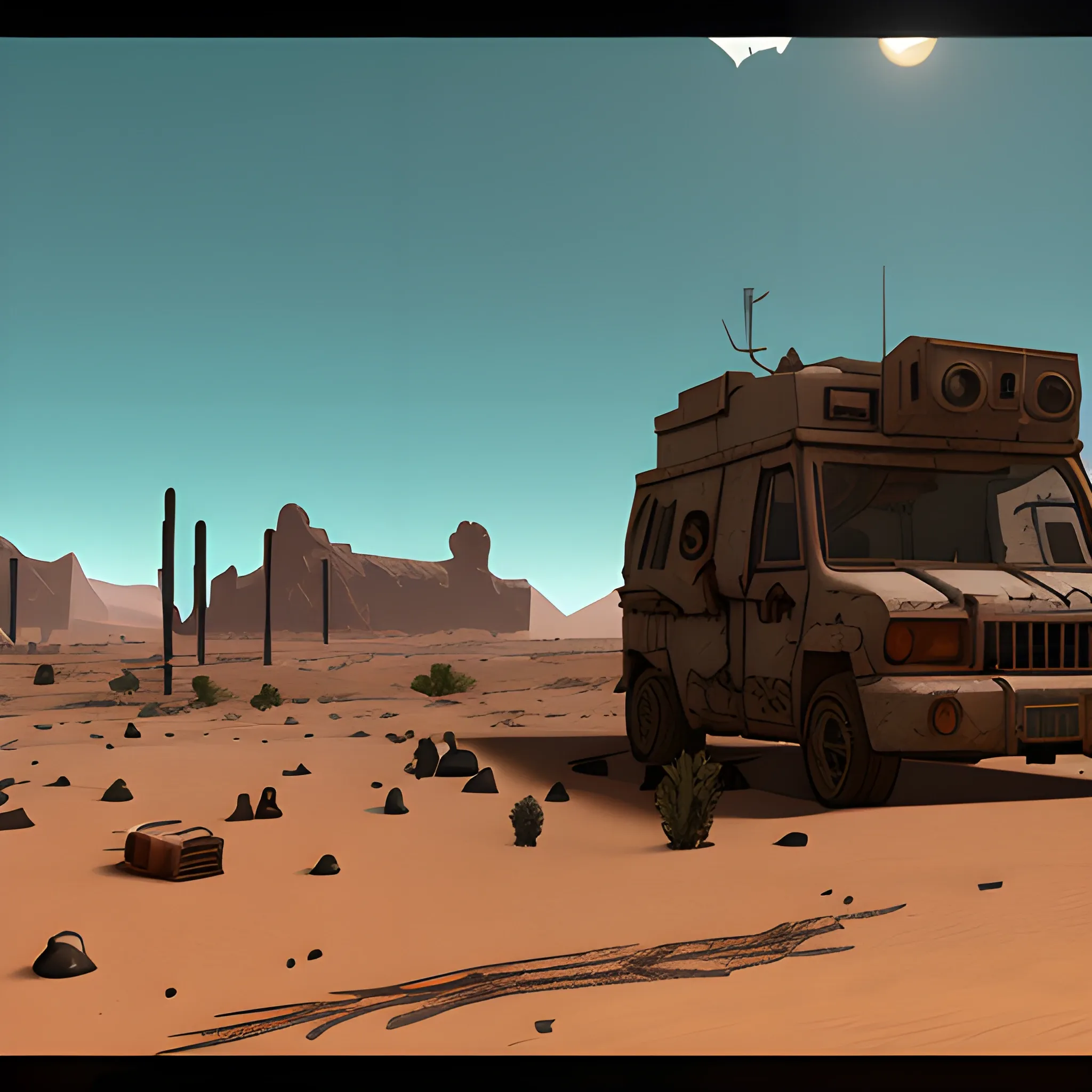 desert post-apocalyptic, videogame style