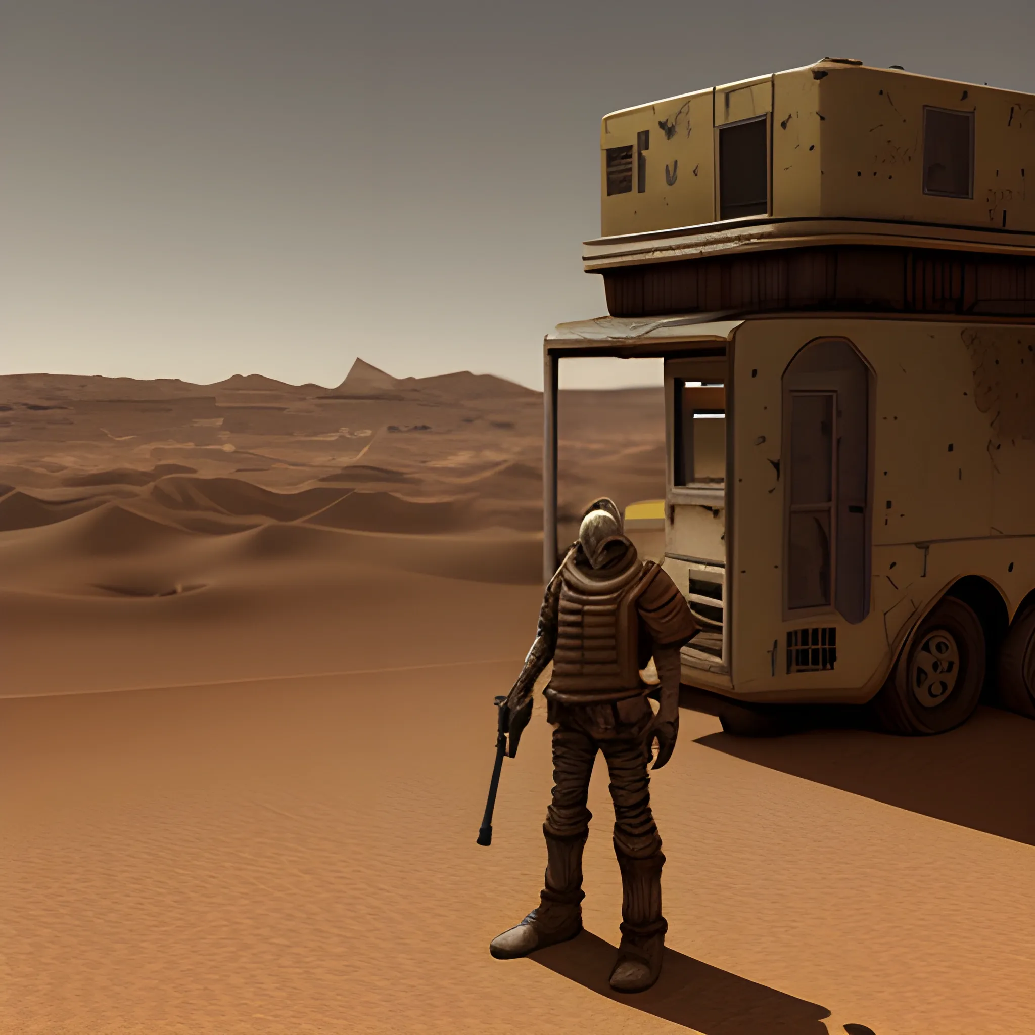 lonely desert post-apocalyptic, videogame style