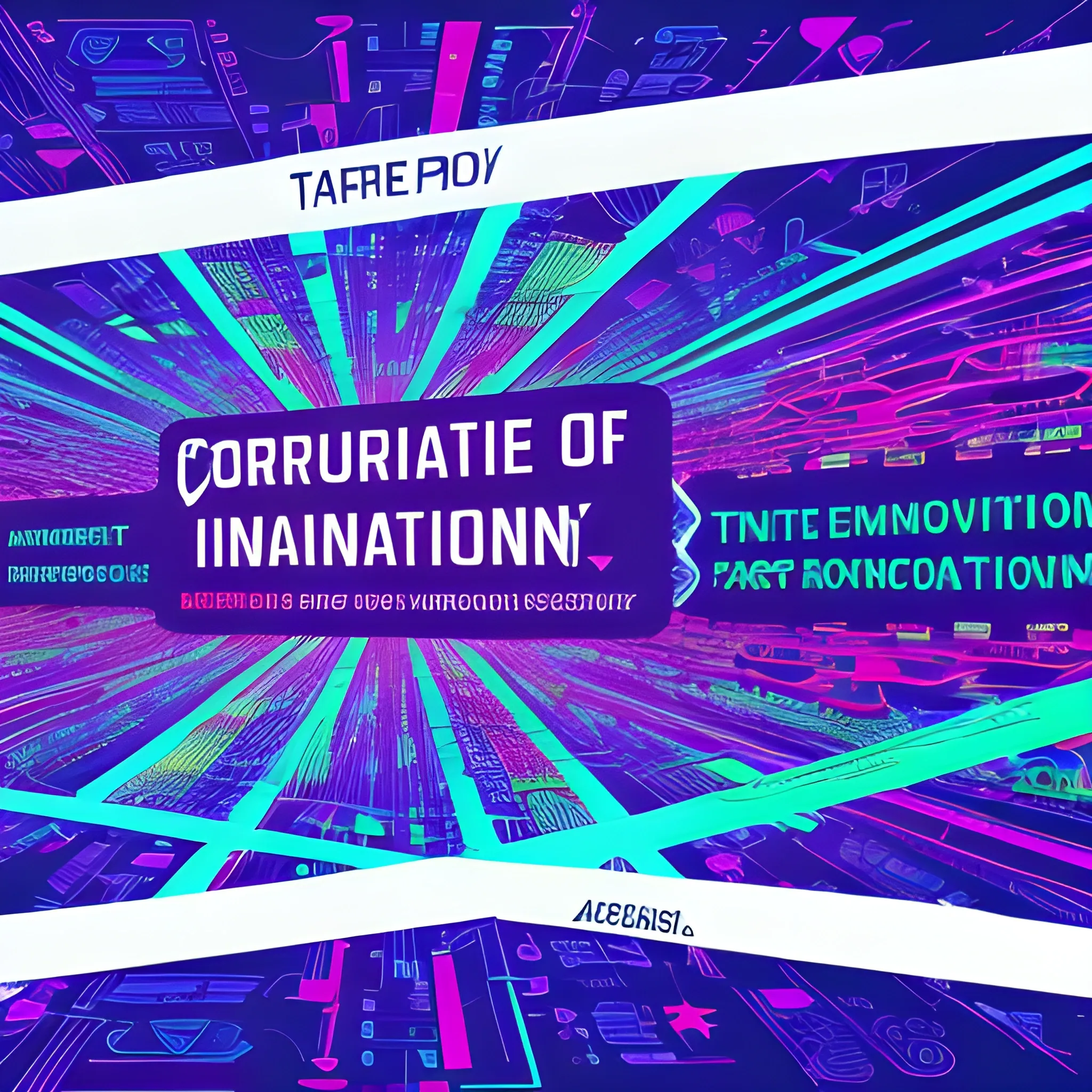 Generate a corporative, future, colorful, modern image, trippy, related to digital products, do not use machines or txt and use really environment, with this concept: “A Symphony of Innovation”