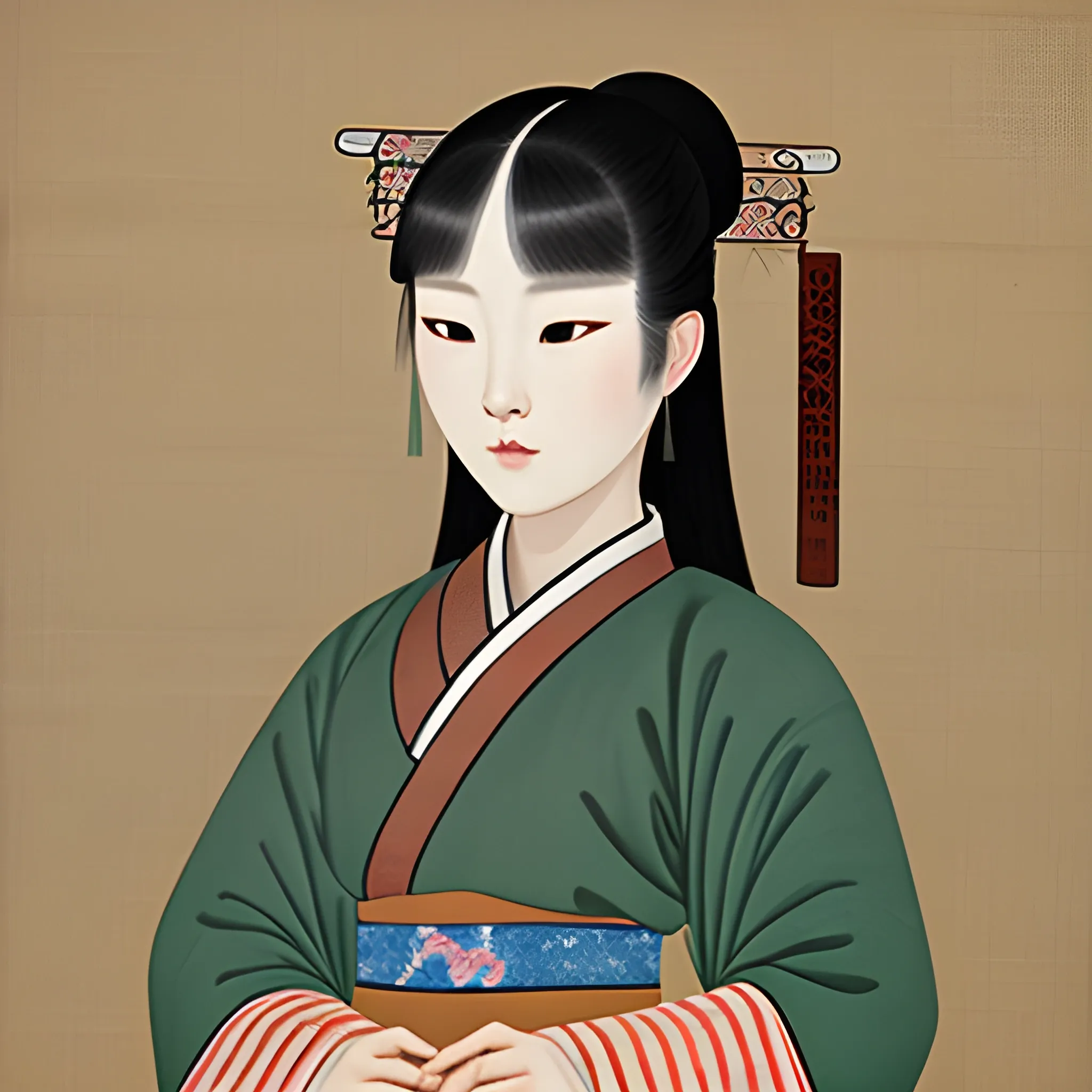 Pictures of ladies in ancient Korean traditional painting style, elegant, master paintings, beautiful modern face