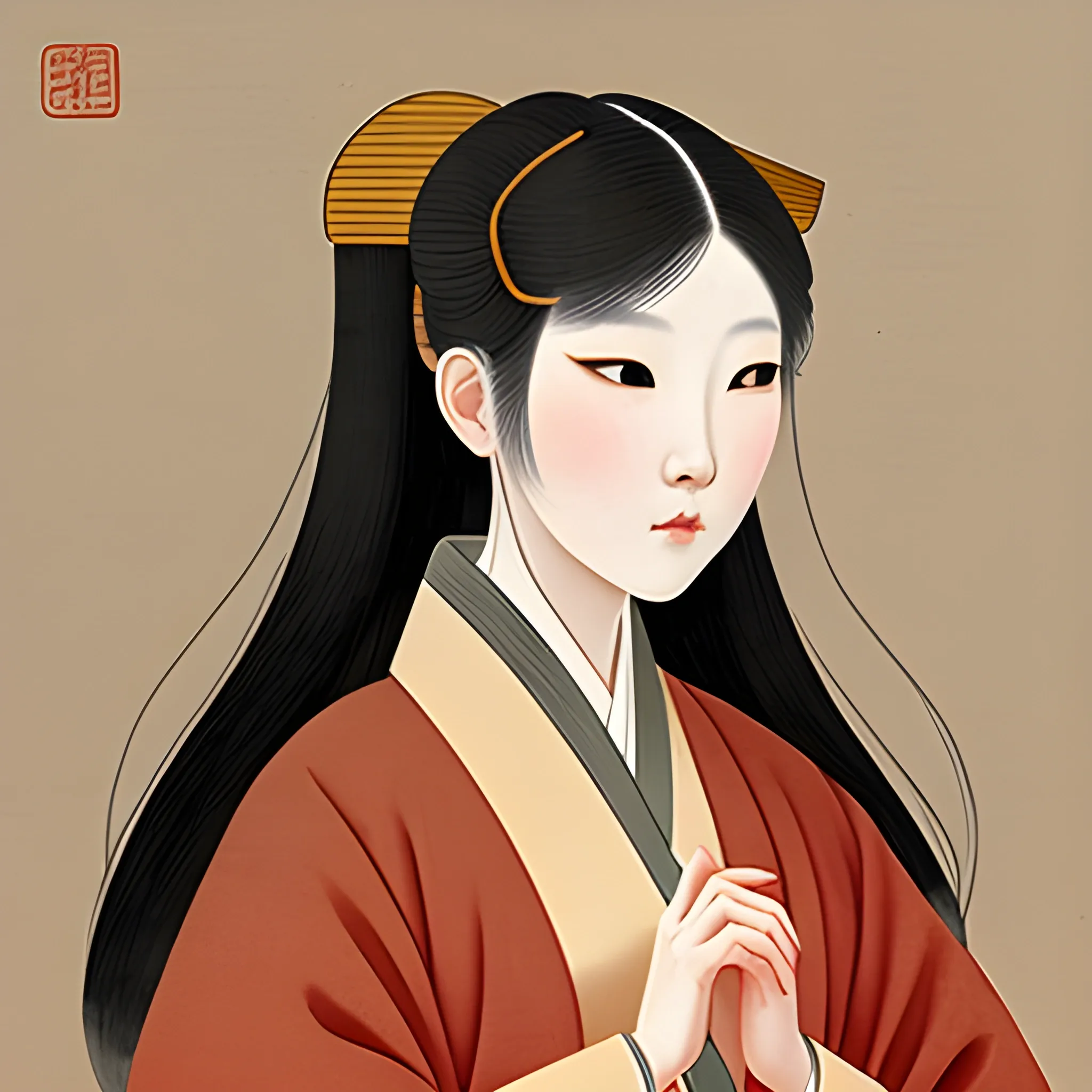 Pictures of ladies in ancient Korean traditional painting style, elegant, master paintings, beautiful modern western women face