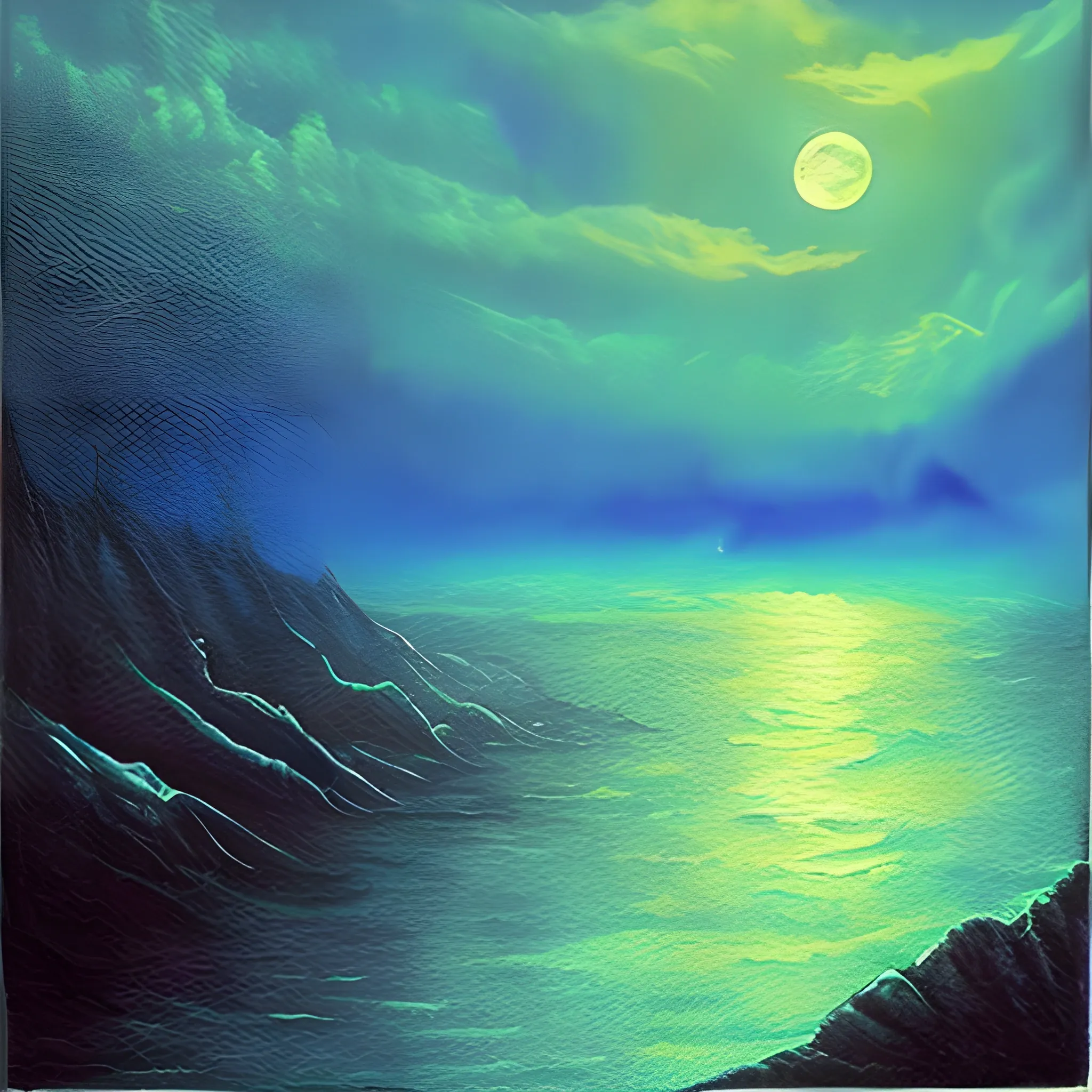 , Oil Painting surreal fantasy landscape moonlight  Trippy, Water Color, Pencil Sketch